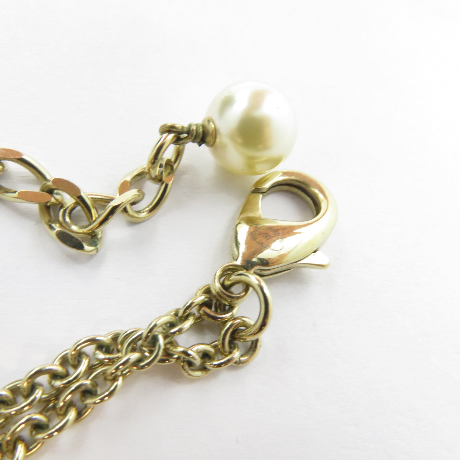 CHANEL 金屬CC Double Chain Pearl Necklace項鍊金色