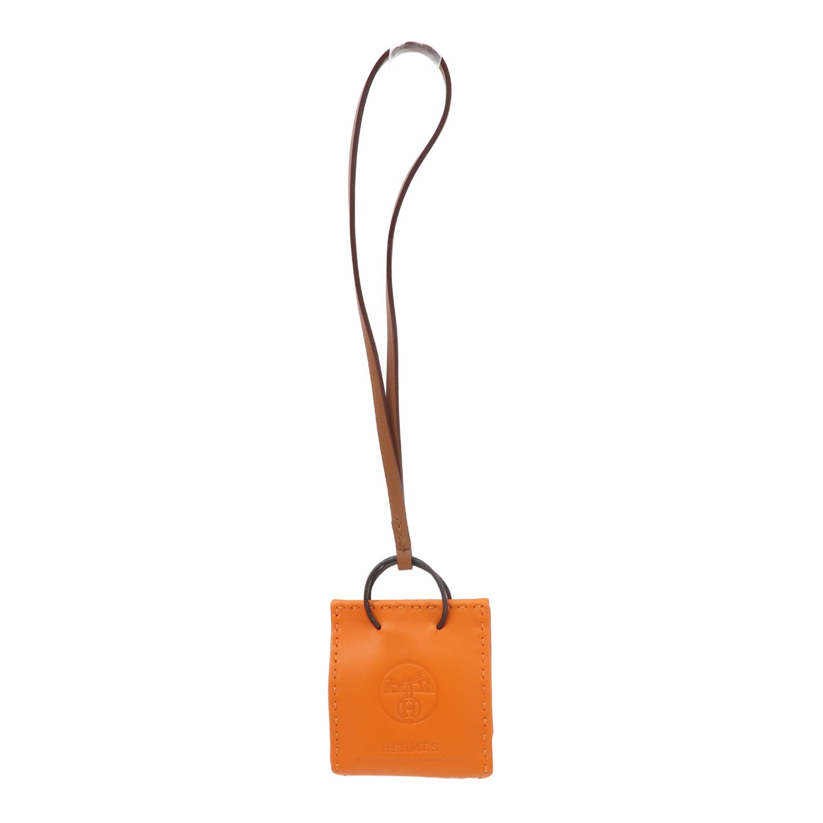HERMES Swift皮革Shopping Bag Charm掛飾橙色