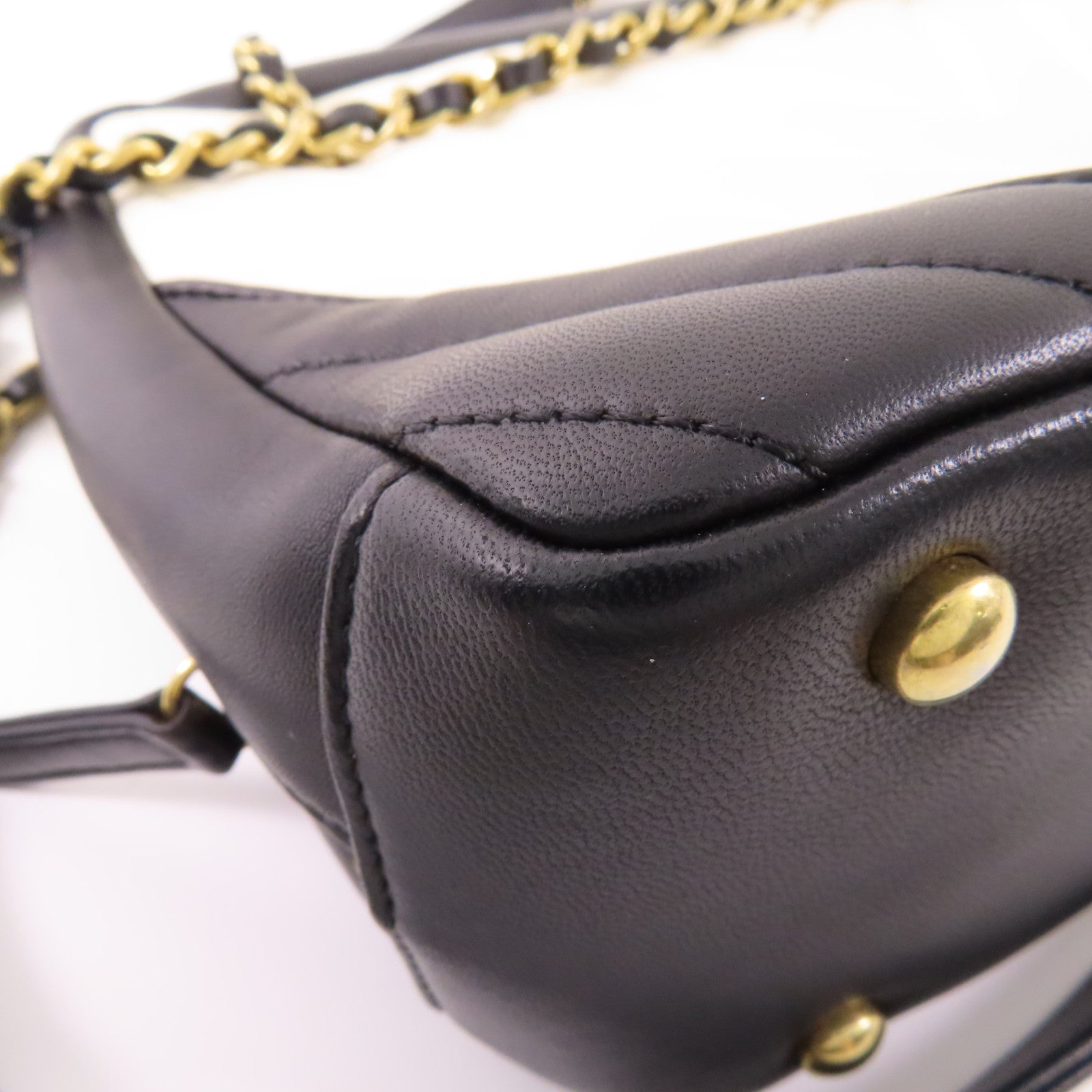 CHANEL CC GHW Chain Shoulder Bag Lambskin Leather Black White