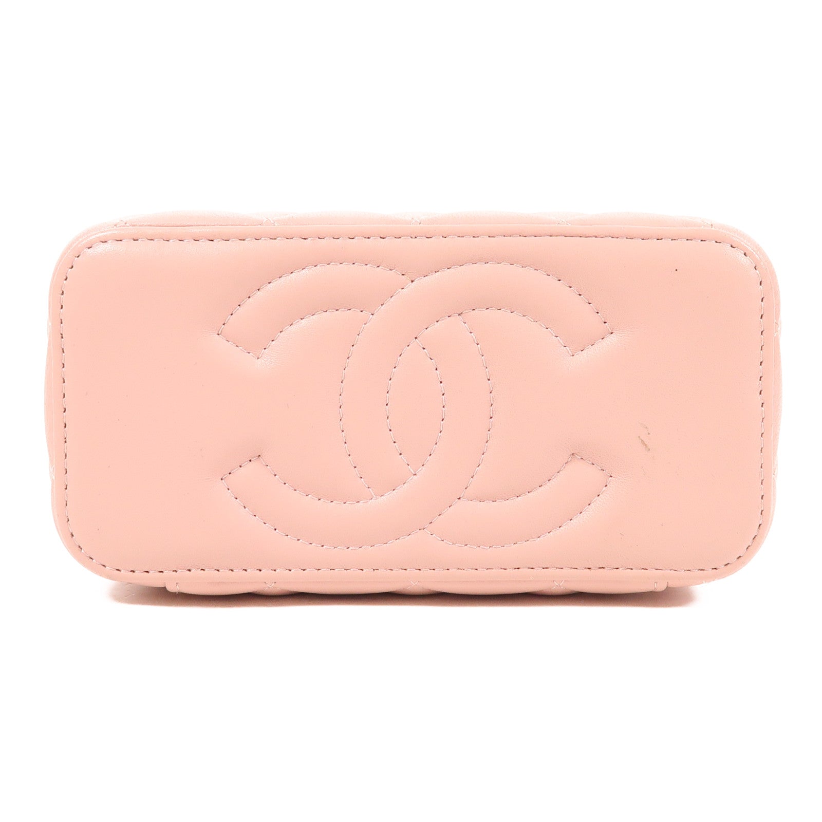 CHANEL CC GHW Vanity Case Chain Shoulder Bag Lambskin Leather Pink