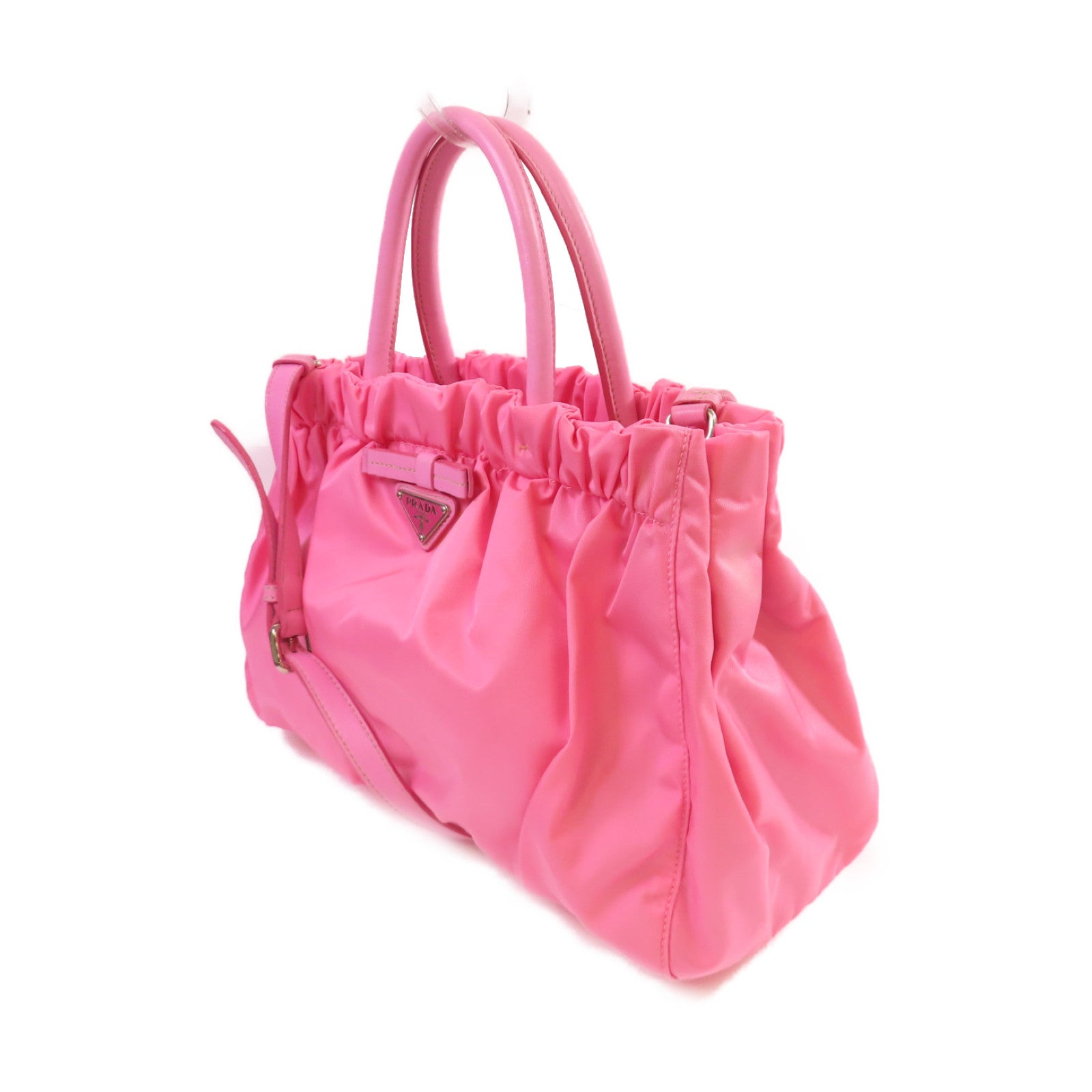 PRADA 尼龍2Way Shoulder Bag銀扣手挽肩背兩用袋粉紅色