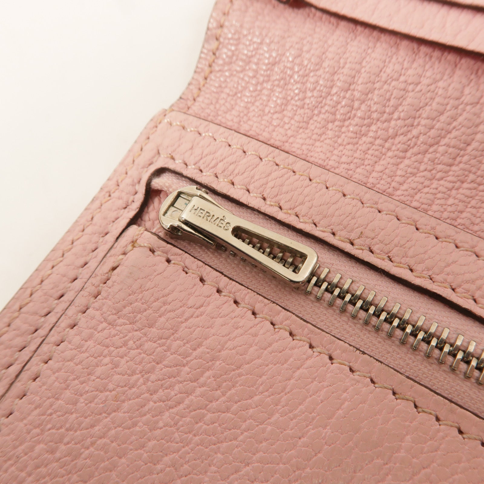 HERMES Chevre皮革Bearn W Snap長錢包Rose Sakura
