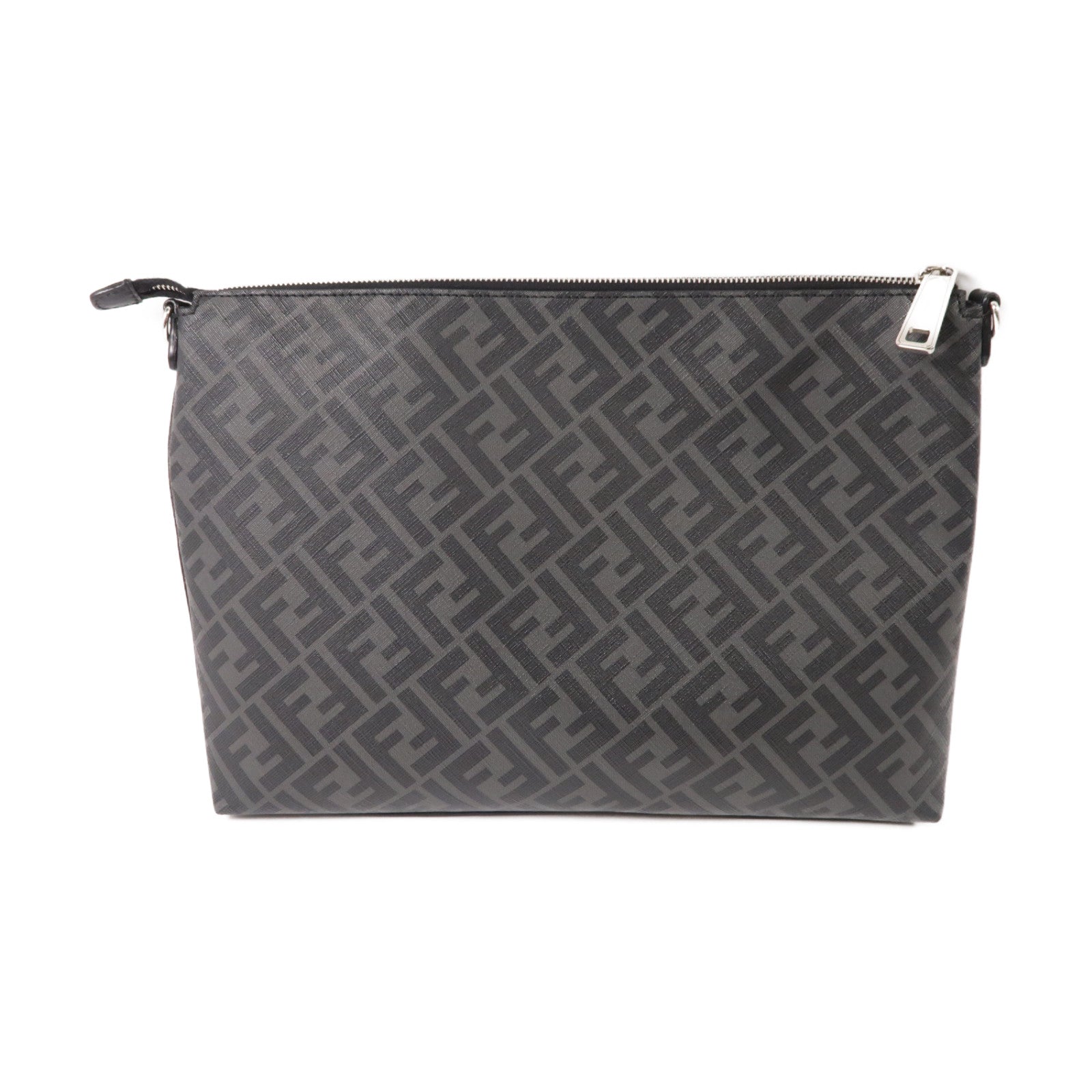 FENDI 塗層帆布/牛皮皮革Shoulder Bag銀扣肩背袋黑色/灰色/黃色