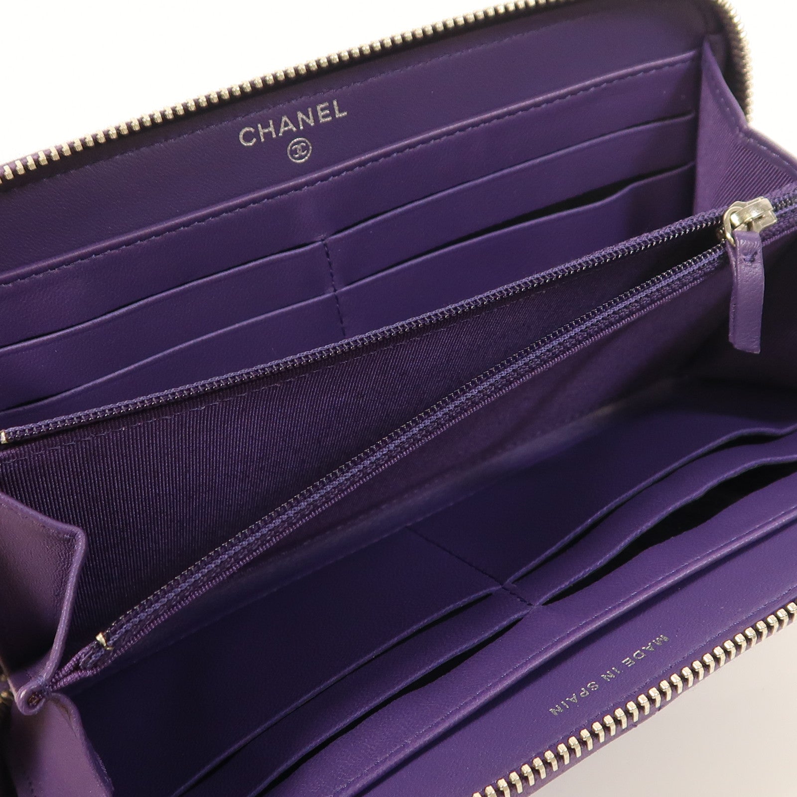 CHANEL 羊皮皮革Zipper Long Wallet銀扣長錢包