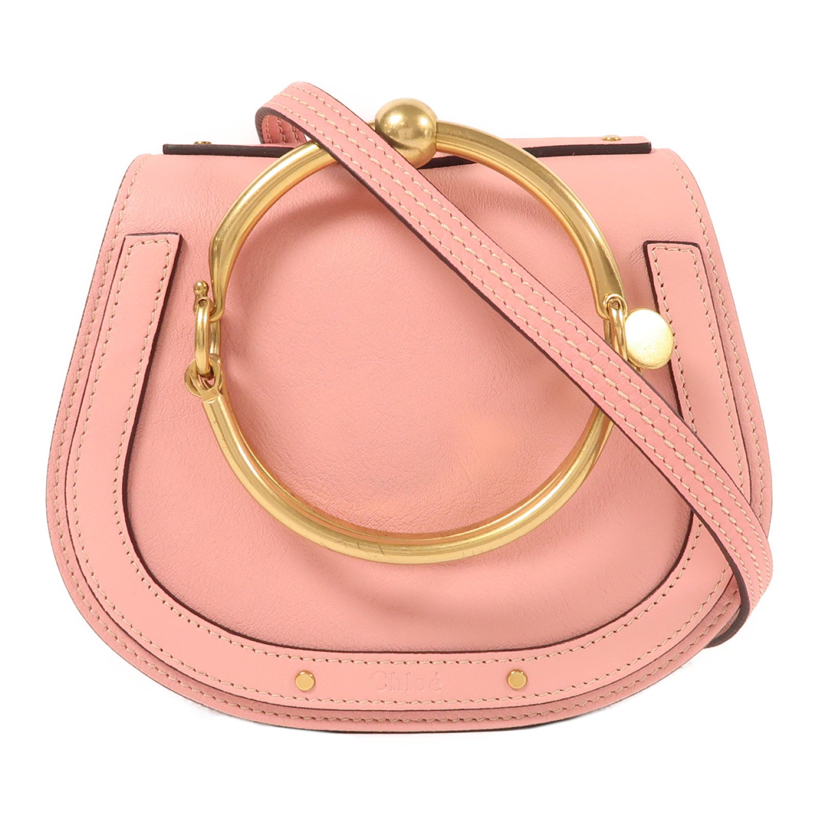 Chloe 牛皮皮革Nile金扣肩背袋粉紅色