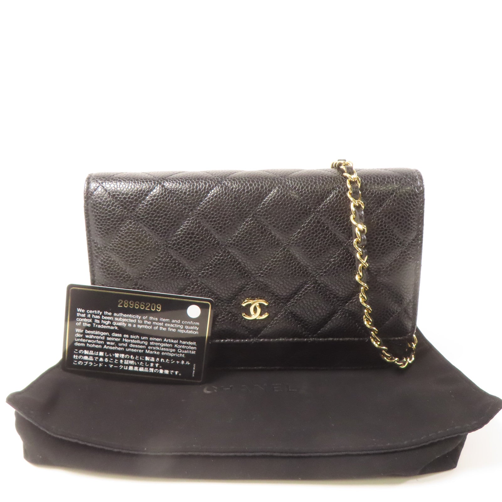 CHANEL 菱格Caviar皮革Wallet On Chain金扣鏈帶肩背袋黑色