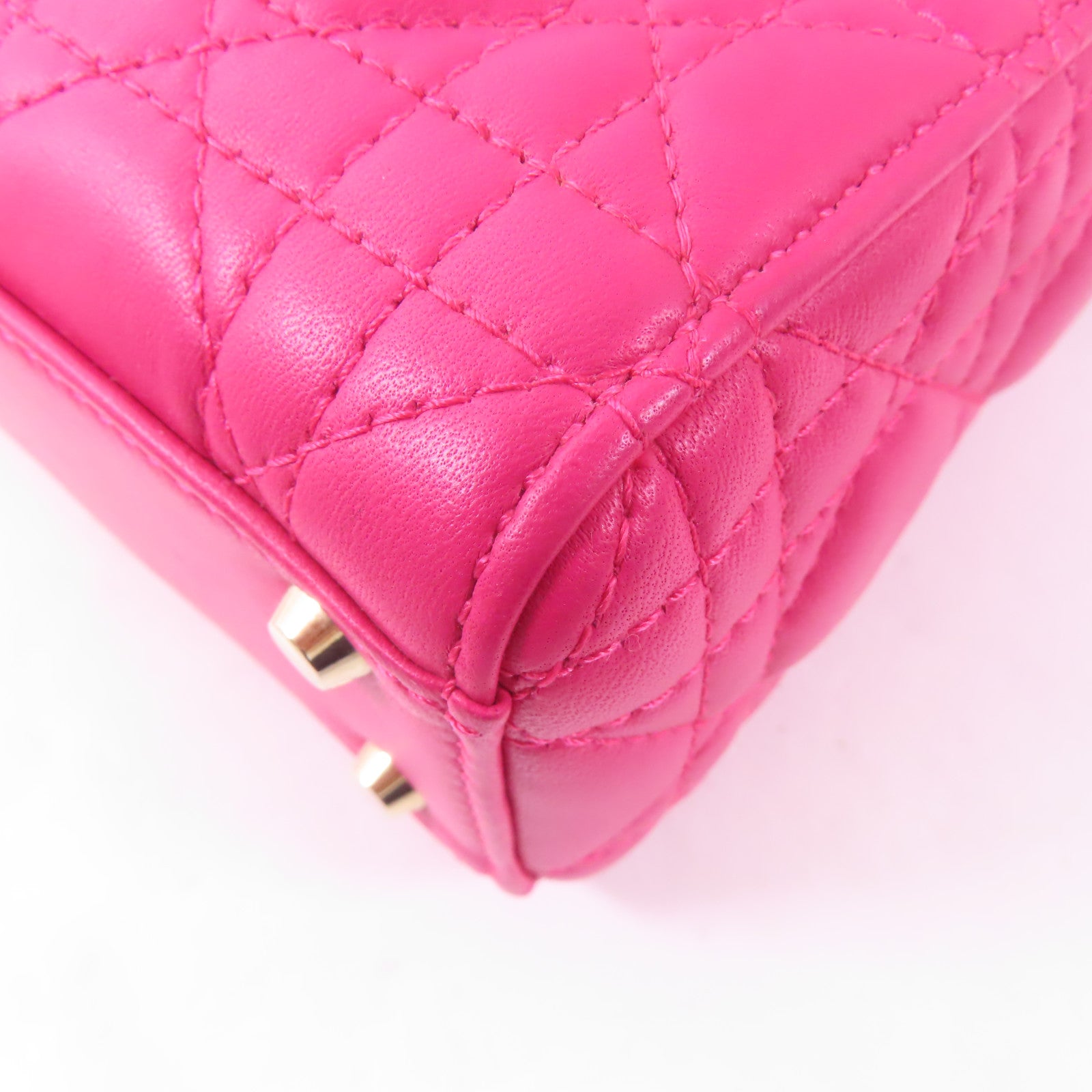 Dior 牛皮皮革Mini Lady Dior金扣手挽肩背兩用袋粉紅色