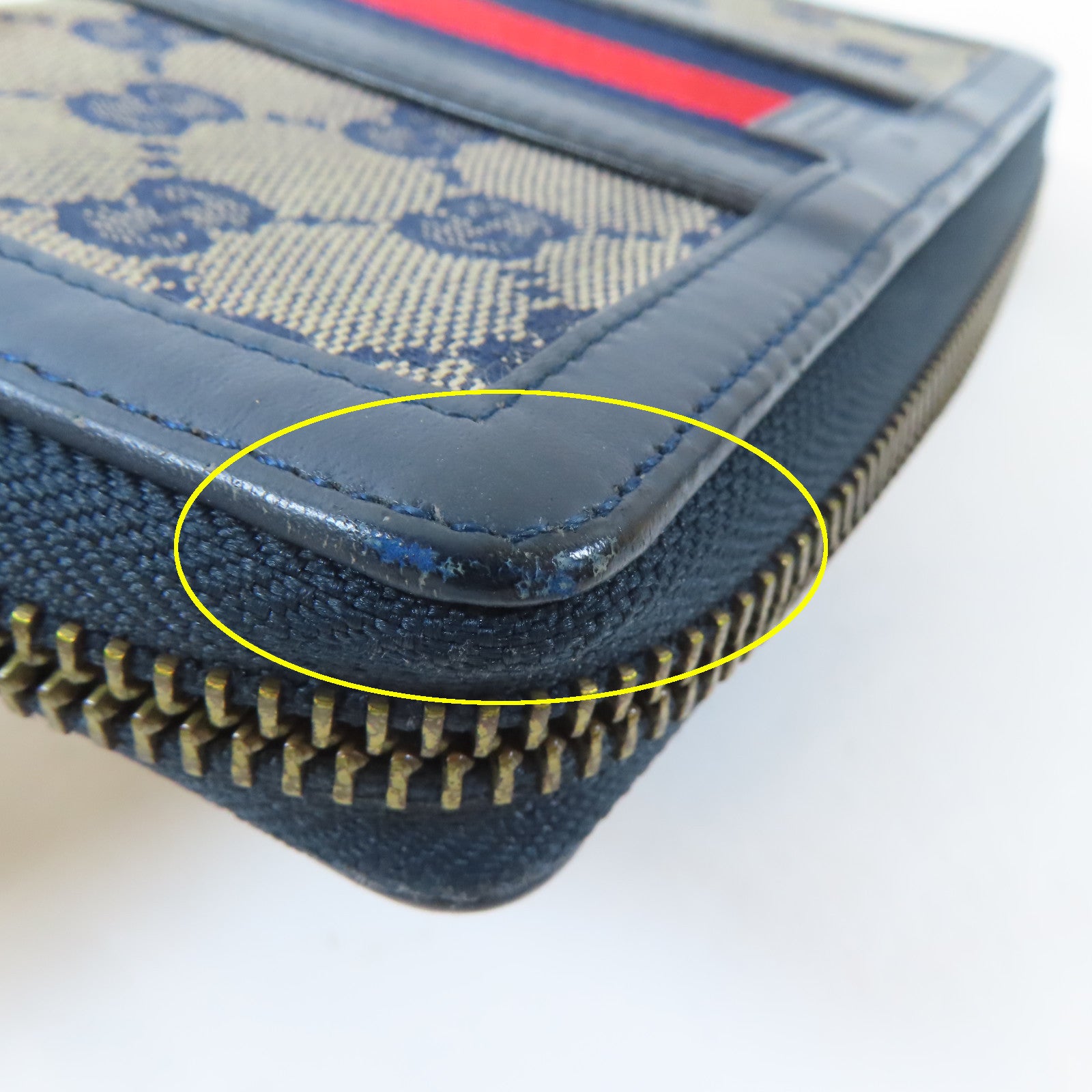 GUCCI 【激減優惠】帆布/皮革Long Round Wallet金扣長錢包深藍色