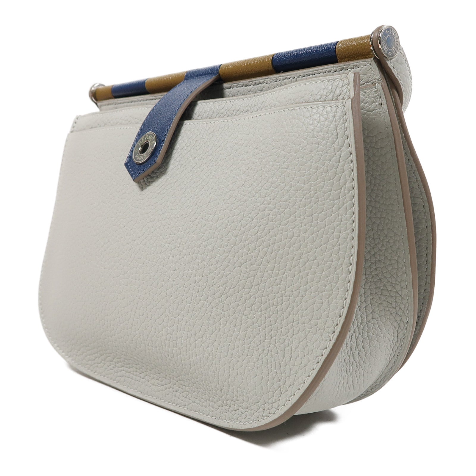 HERMES Clemence皮革Saut 25銀扣肩背袋Gris Perle灰色