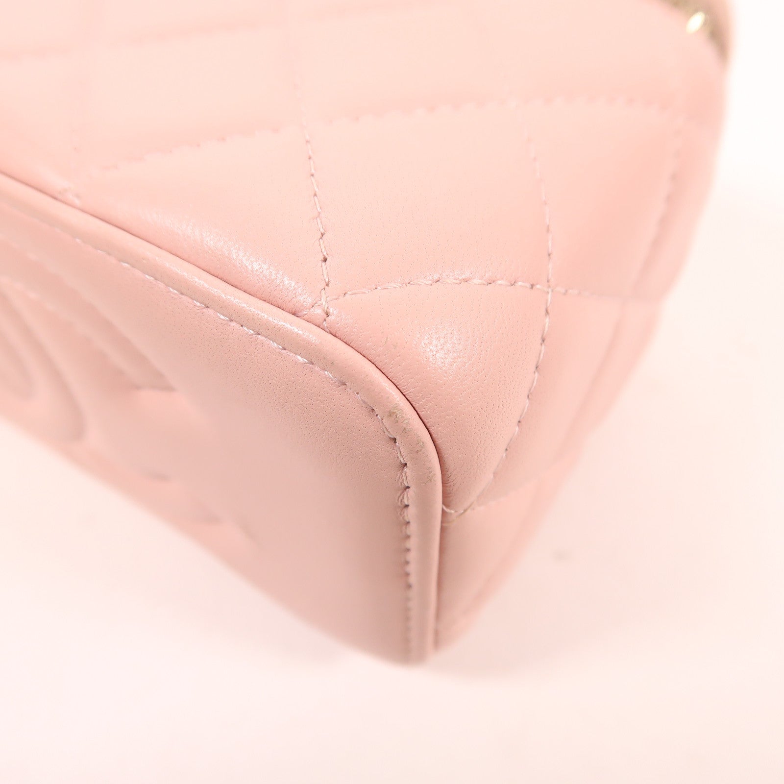 CHANEL CC GHW Vanity Case Chain Shoulder Bag Lambskin Leather Pink