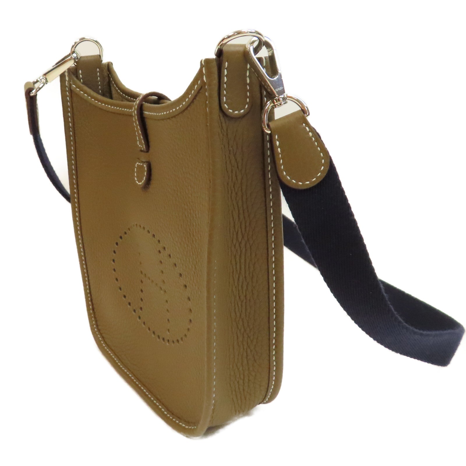 HERMES Clemence皮革Evelyne TPM Shoulder Bag銀扣肩背袋Etoupe/啡色