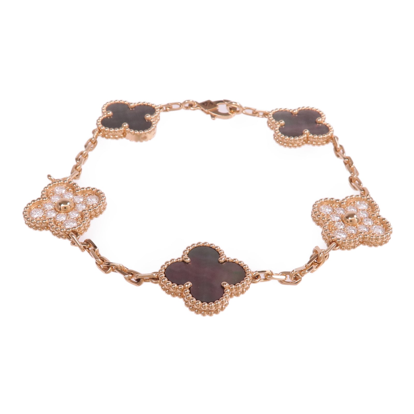 Van Cleef & Arpels 18K玫瑰金Vintage Alhambra Bracelet 5 Motifs珍珠母貝/鑽石手鏈
