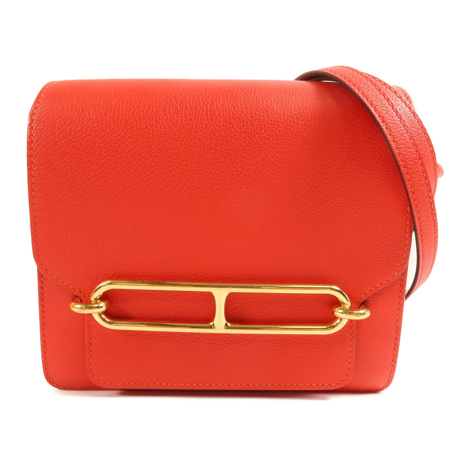 HERMES Evercolor皮革Mini Roulis金扣肩背袋Rouge Tomate