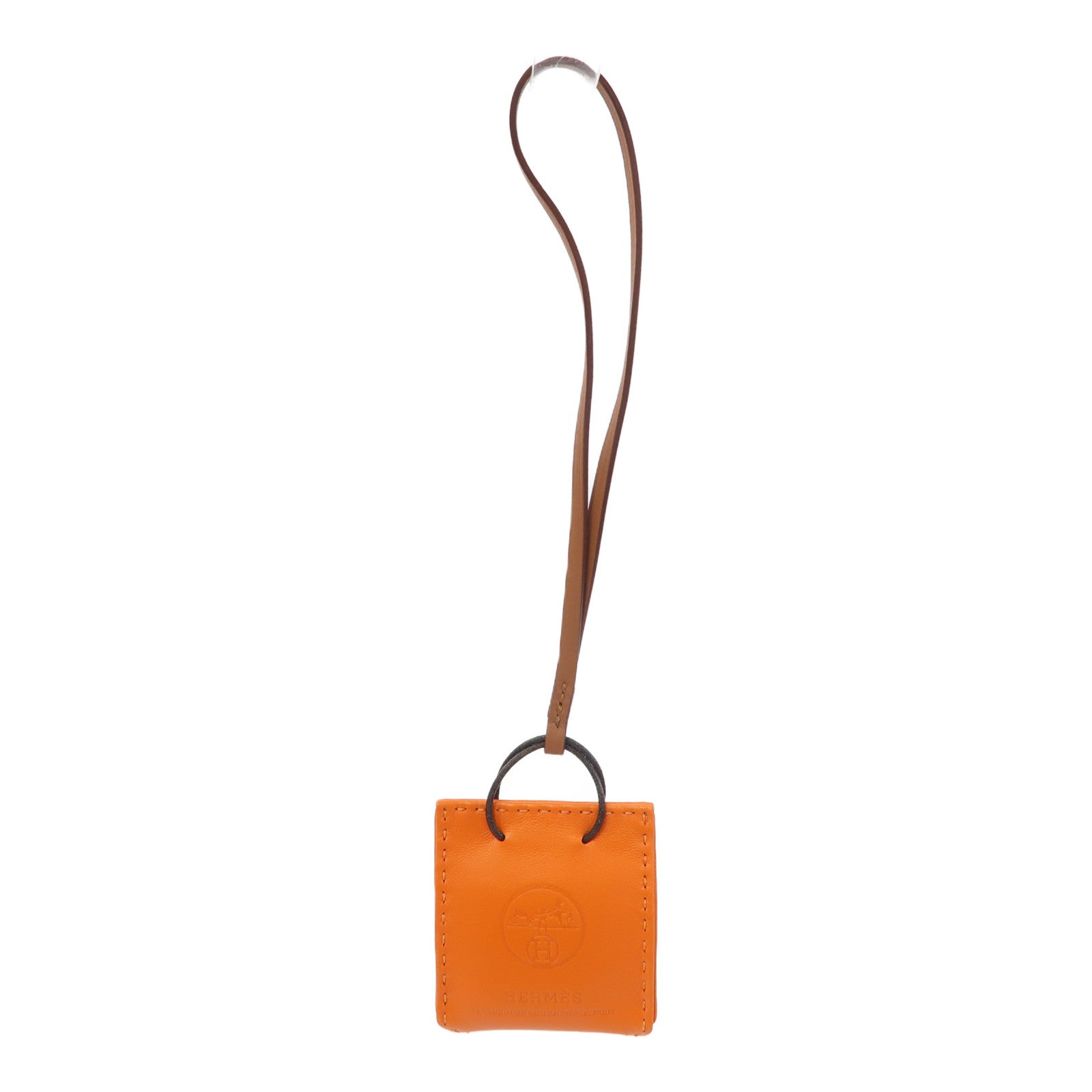 HERMES Swift皮革Shopping Bag Charm掛飾橙色