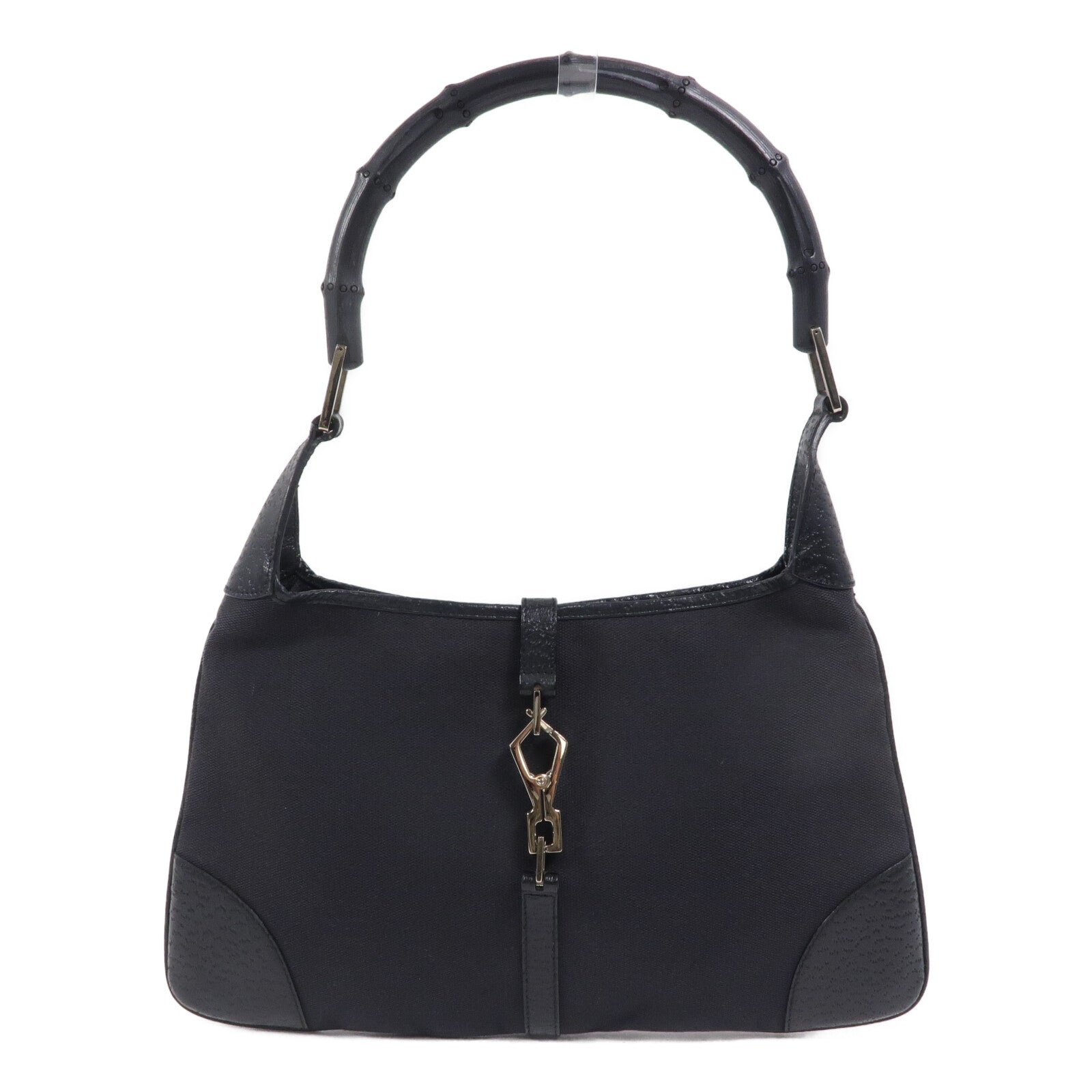 GUCCI 帆布/牛皮皮革Bamboo Jackie Hobo Bag肩背袋