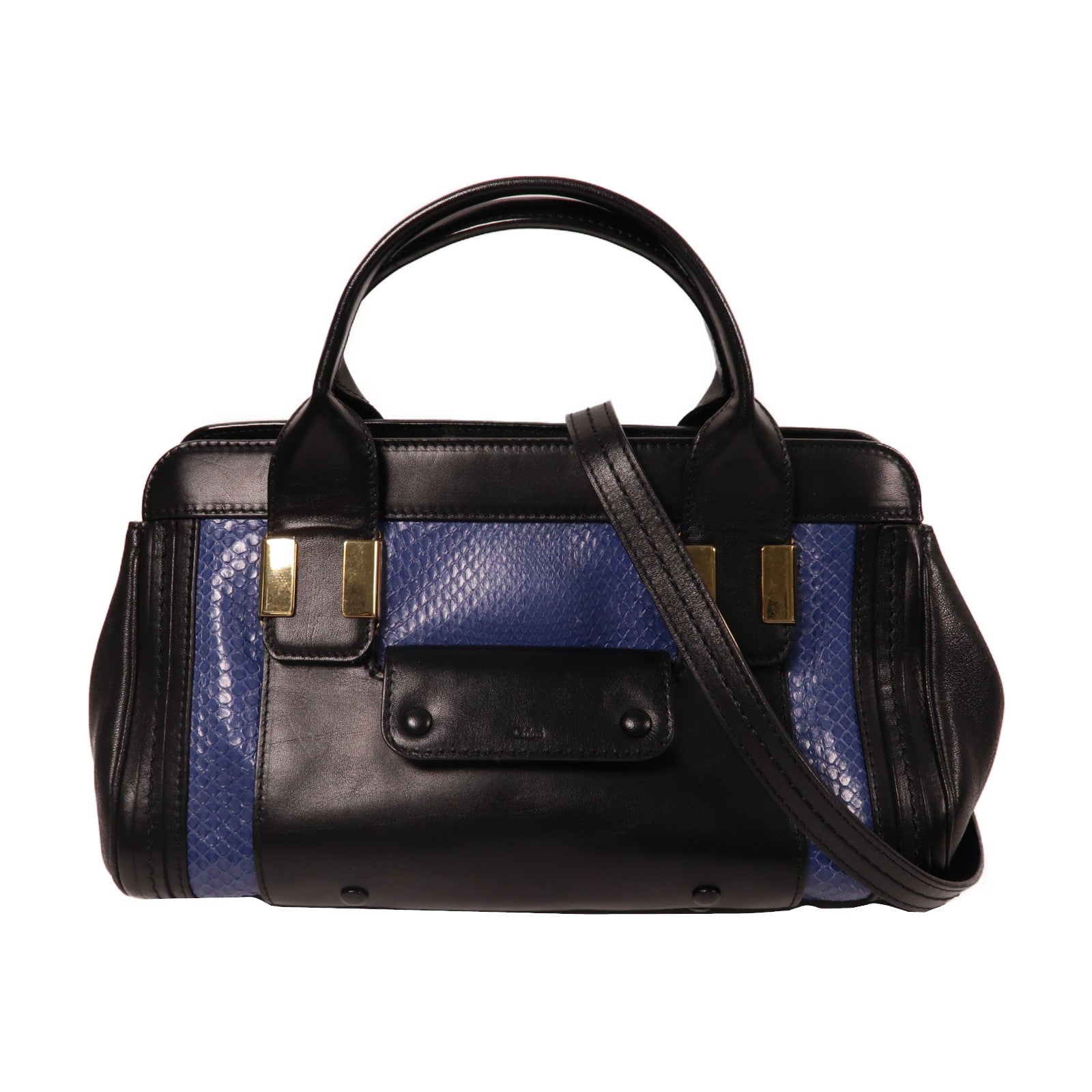 Chloe 牛皮皮革/蛇皮皮革Shoulder Bag金扣手挽肩背兩用袋藍色