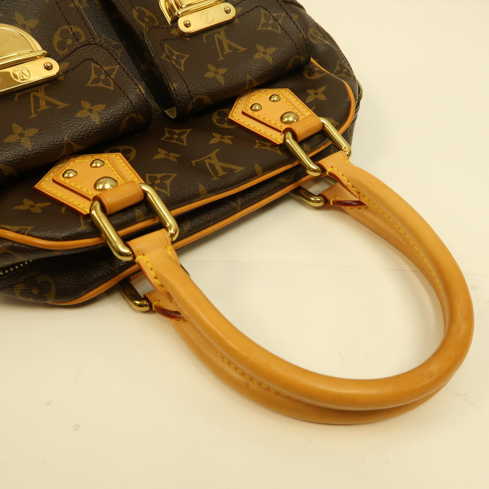 LOUIS VUITTON Monogram Manhattan PM金扣手挽袋啡色