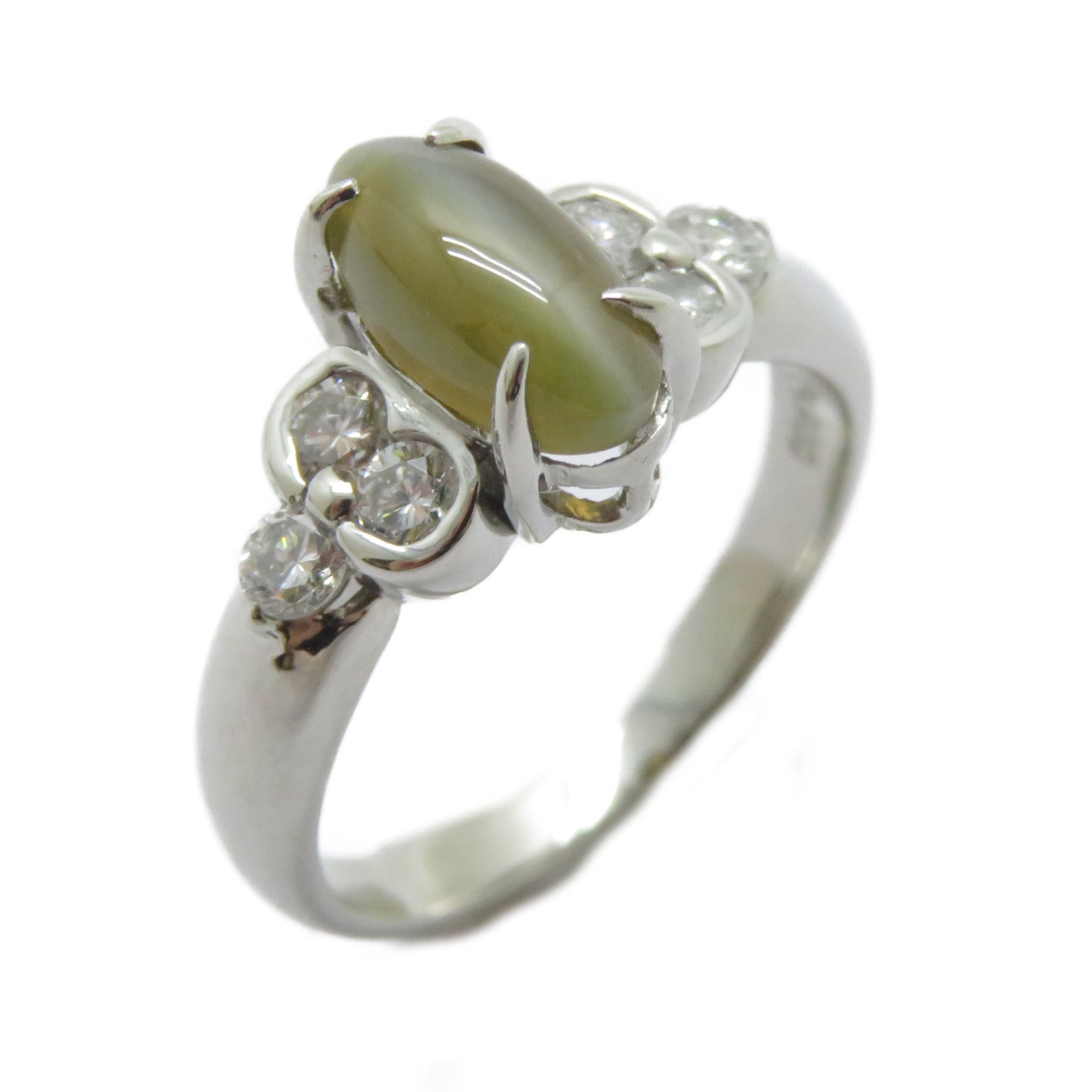 JEWELRY 【激減優惠】PT900鉑金Cat's Eye Ring 1.72ct貓眼石/0.35ct鑽石戒指US#5.25
