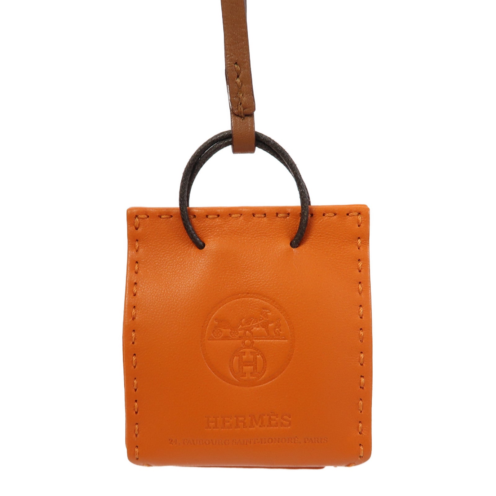 HERMES Swift皮革Shopping Bag Charm掛飾橙色