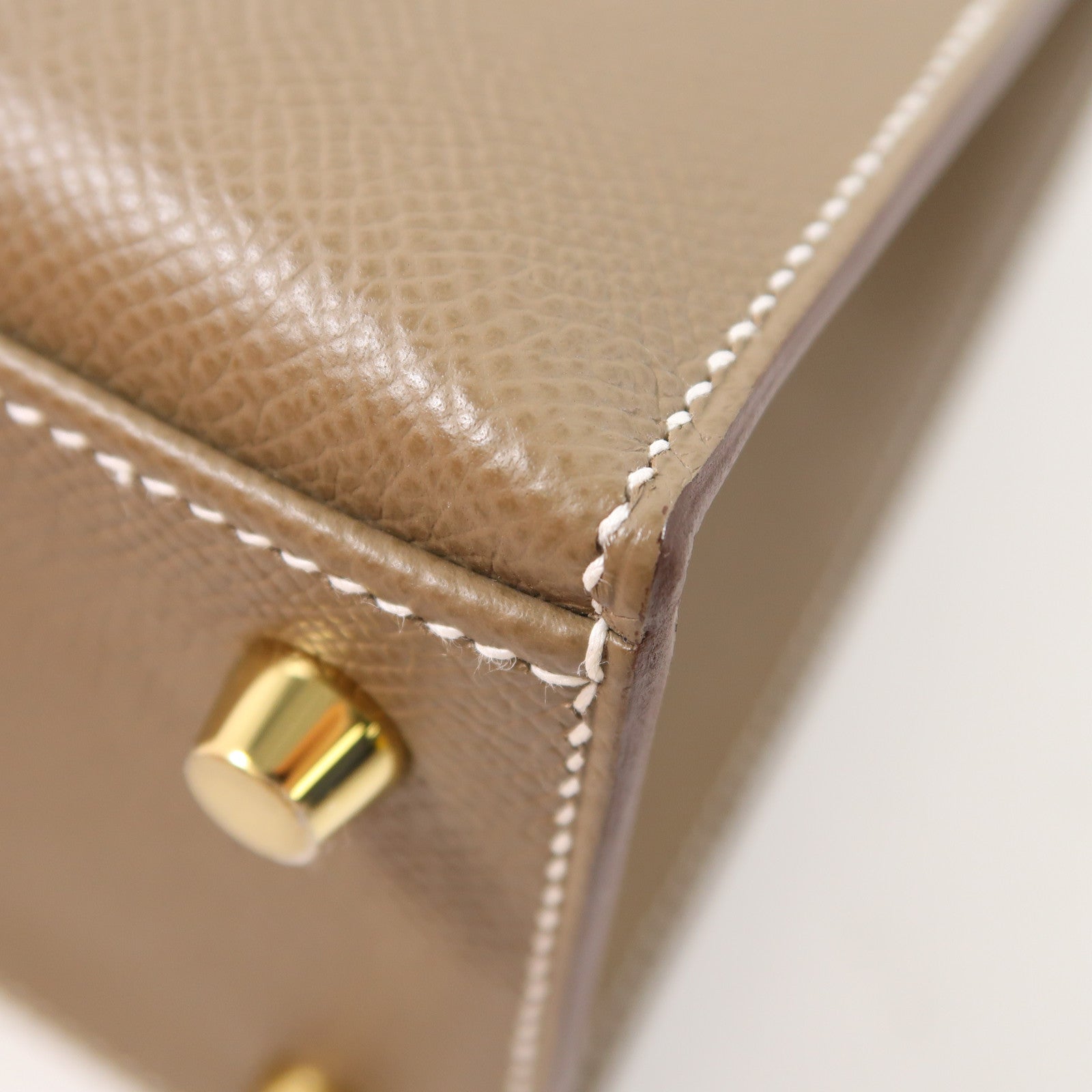 HERMES Epsom皮革Kelly 25金扣手挽肩背兩用袋Etoupe大象灰