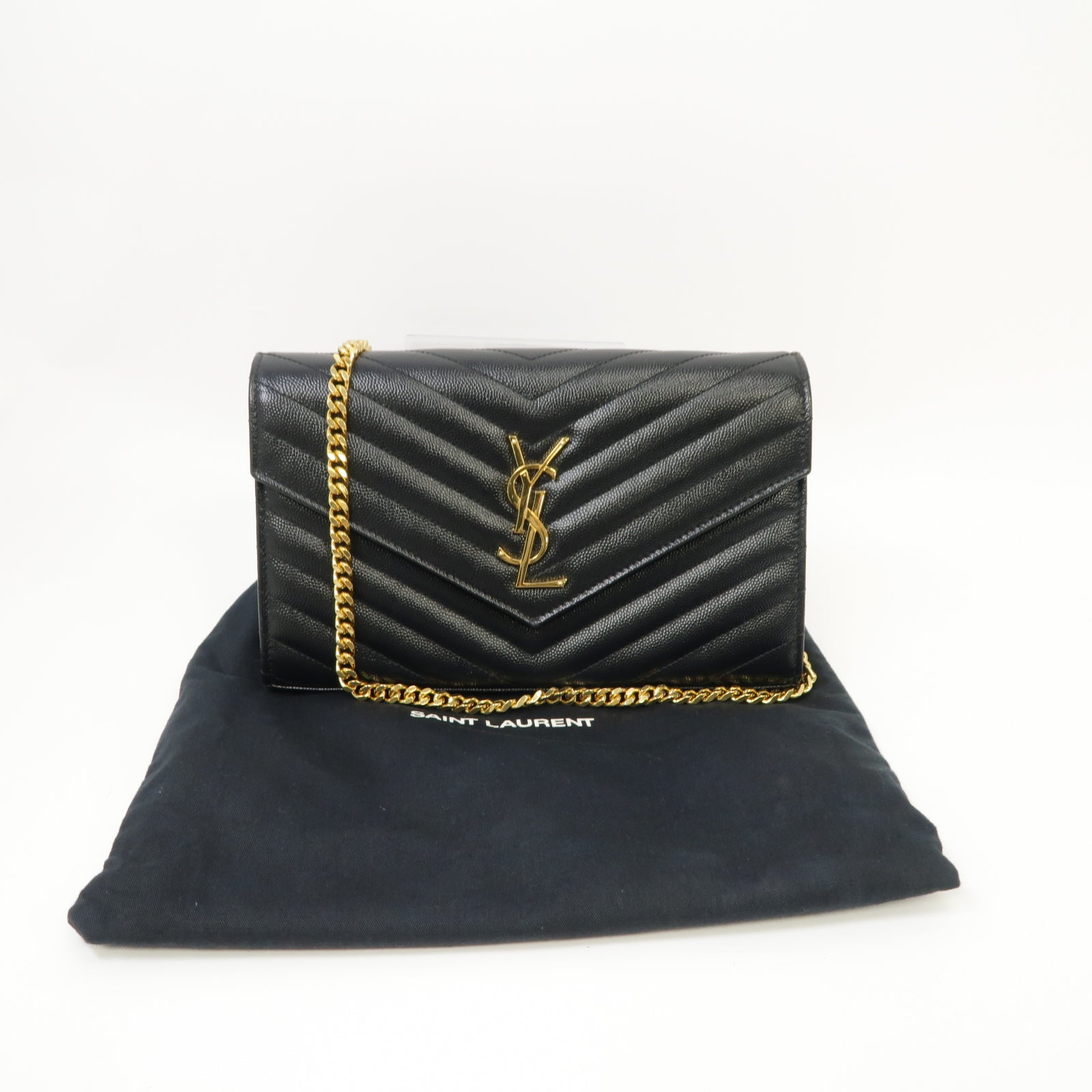 SAINT LAURENT 斜紋牛皮皮革Chain Shoulder Bag金扣肩背袋黑色