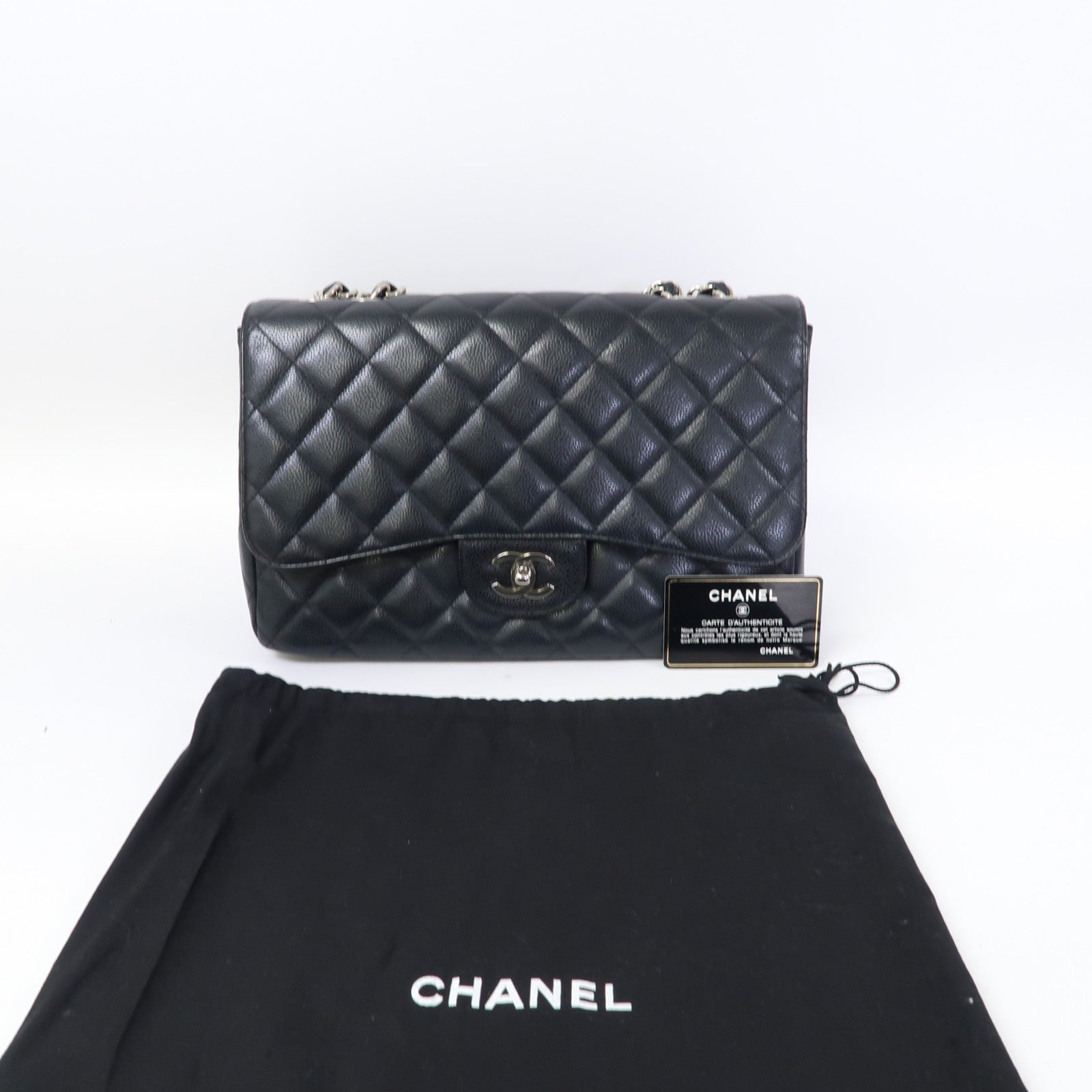 CHANEL 【激減優惠】菱格Caviar皮革Classic 30cm Chain Shoulder銀扣手挽肩背兩用袋黑色