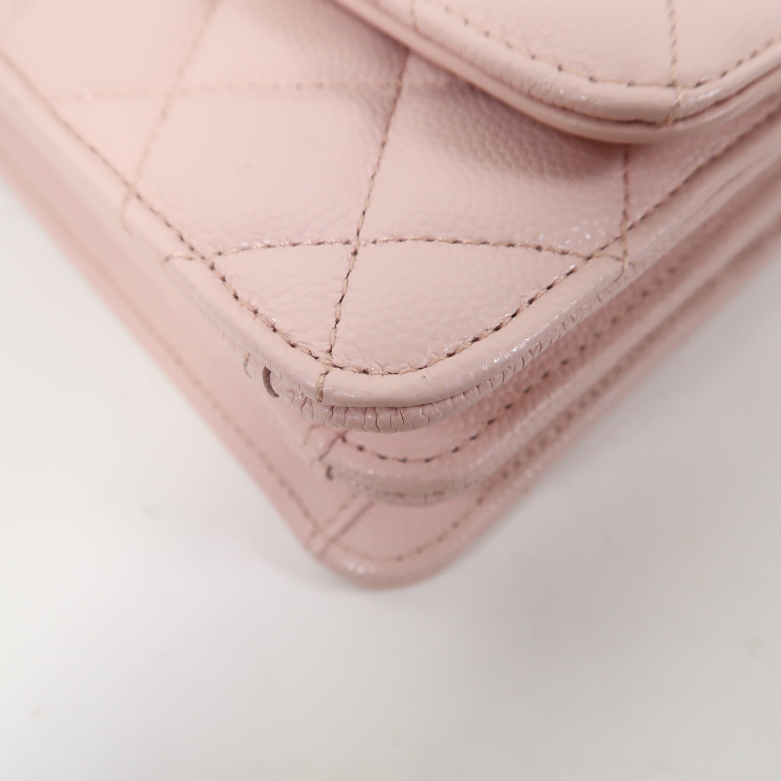 CHANEL 菱格牛皮皮革Chain Shoulder金扣鏈帶肩背袋粉紅色