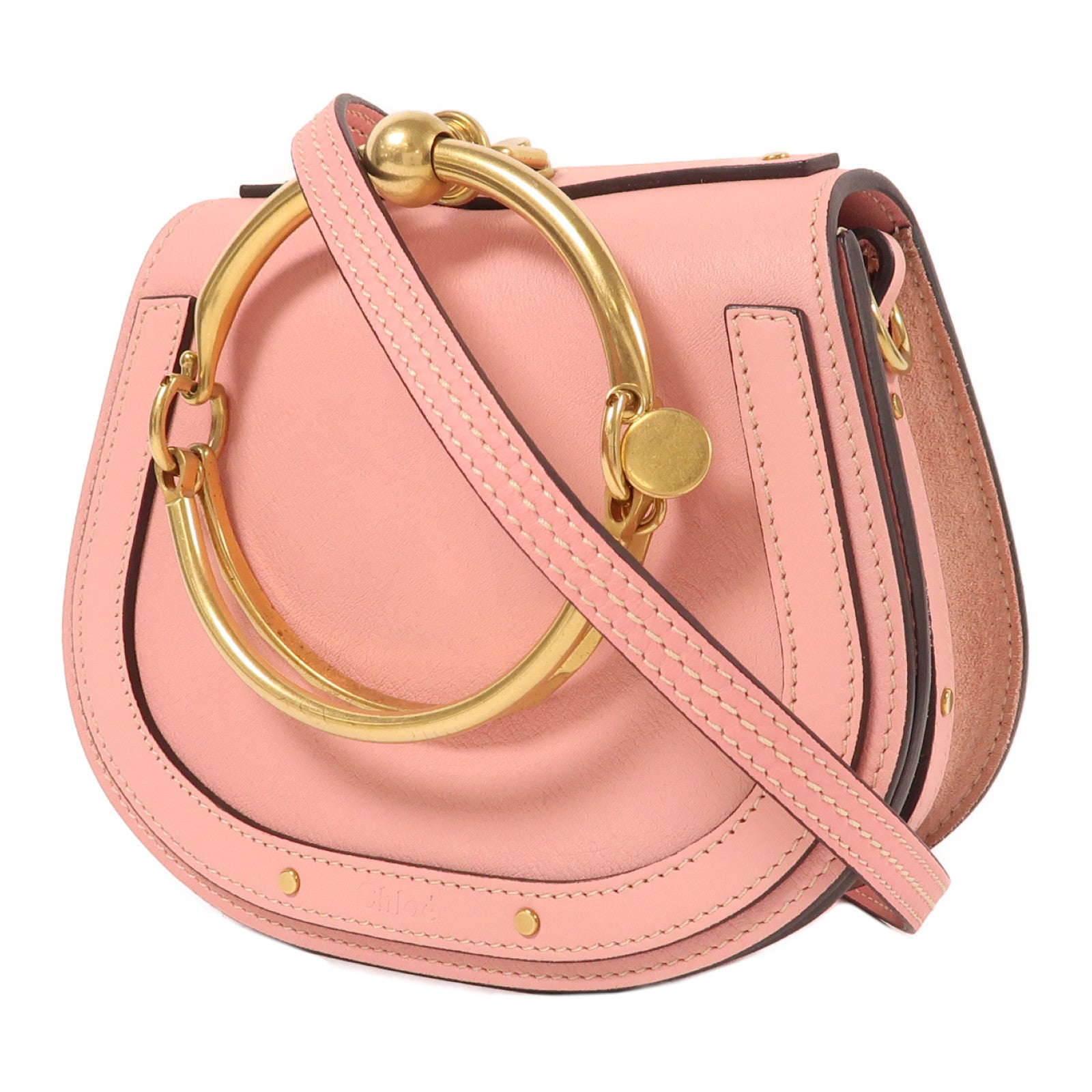 Chloe 牛皮皮革Nile金扣肩背袋粉紅色