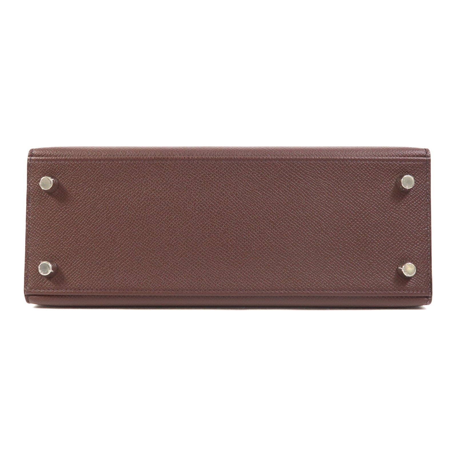 HERMES Epsom皮革Kelly 25銀扣手挽肩背兩用袋Rouge Sellier/Mauve Pale/Noir