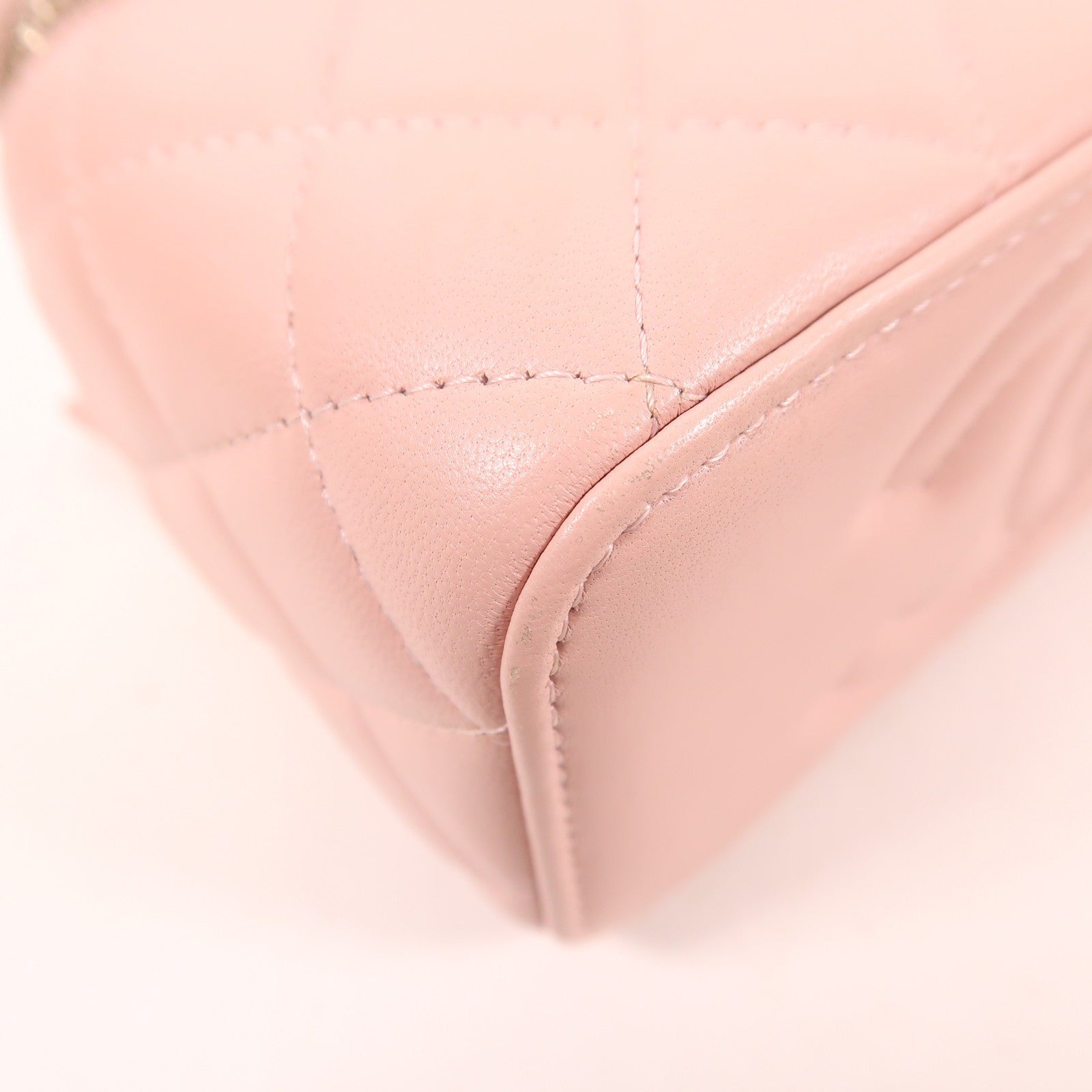 CHANEL CC GHW Vanity Case Chain Shoulder Bag Lambskin Leather Pink