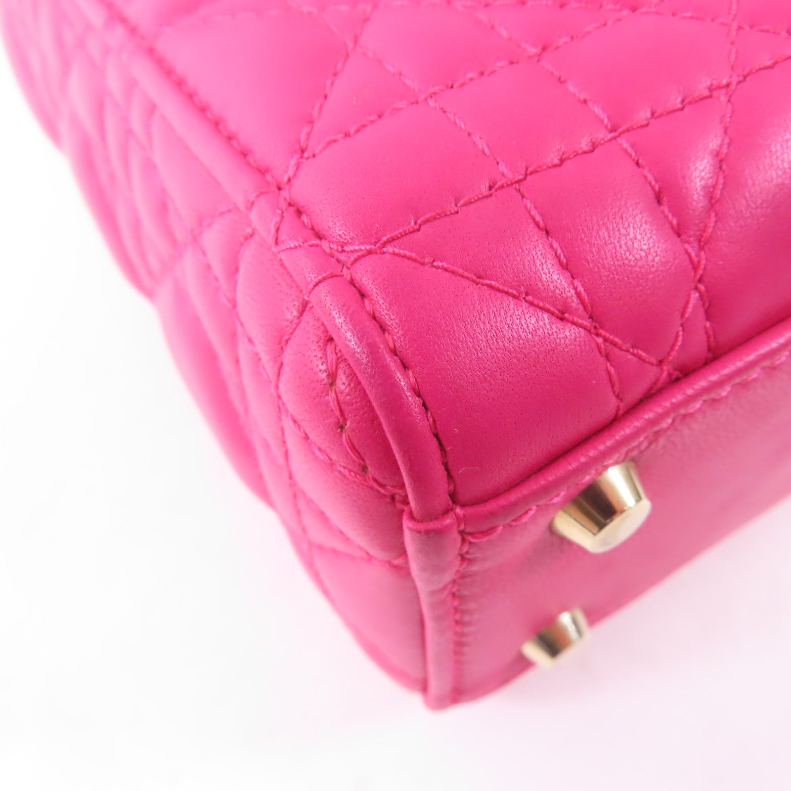 Dior 牛皮皮革Mini Lady Dior金扣手挽肩背兩用袋粉紅色