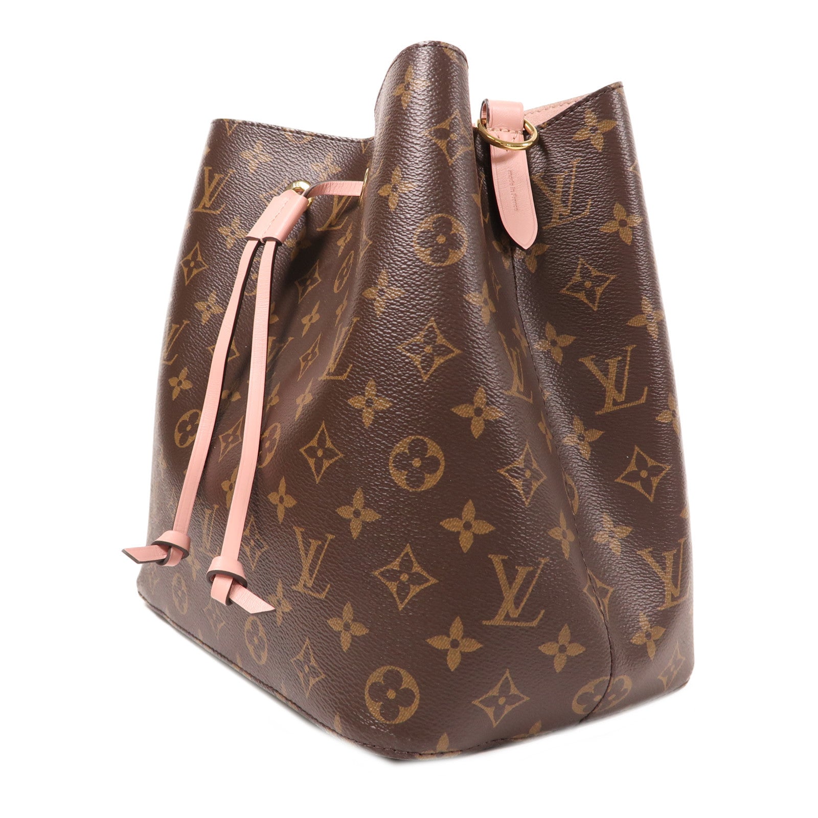 LOUIS VUITTON Monogram Neo Noe MM金扣肩背袋棕色/粉紅色