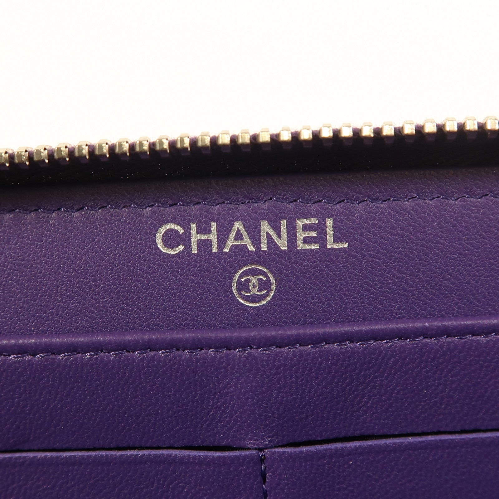 CHANEL 羊皮皮革Zipper Long Wallet銀扣長錢包