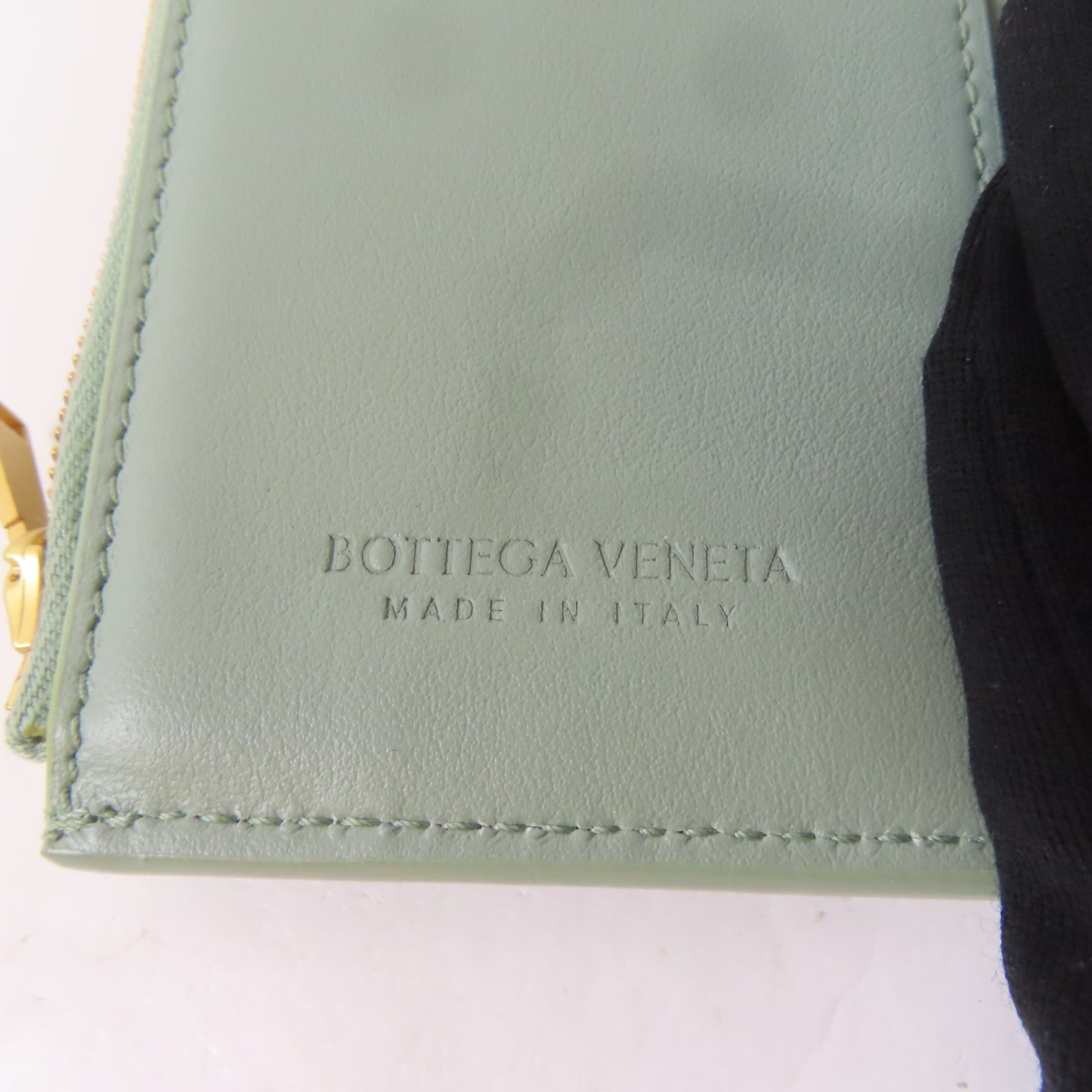 BOTTEGA VENETA 織紋羊皮皮革Trifold Wallet金扣錢包淺綠色