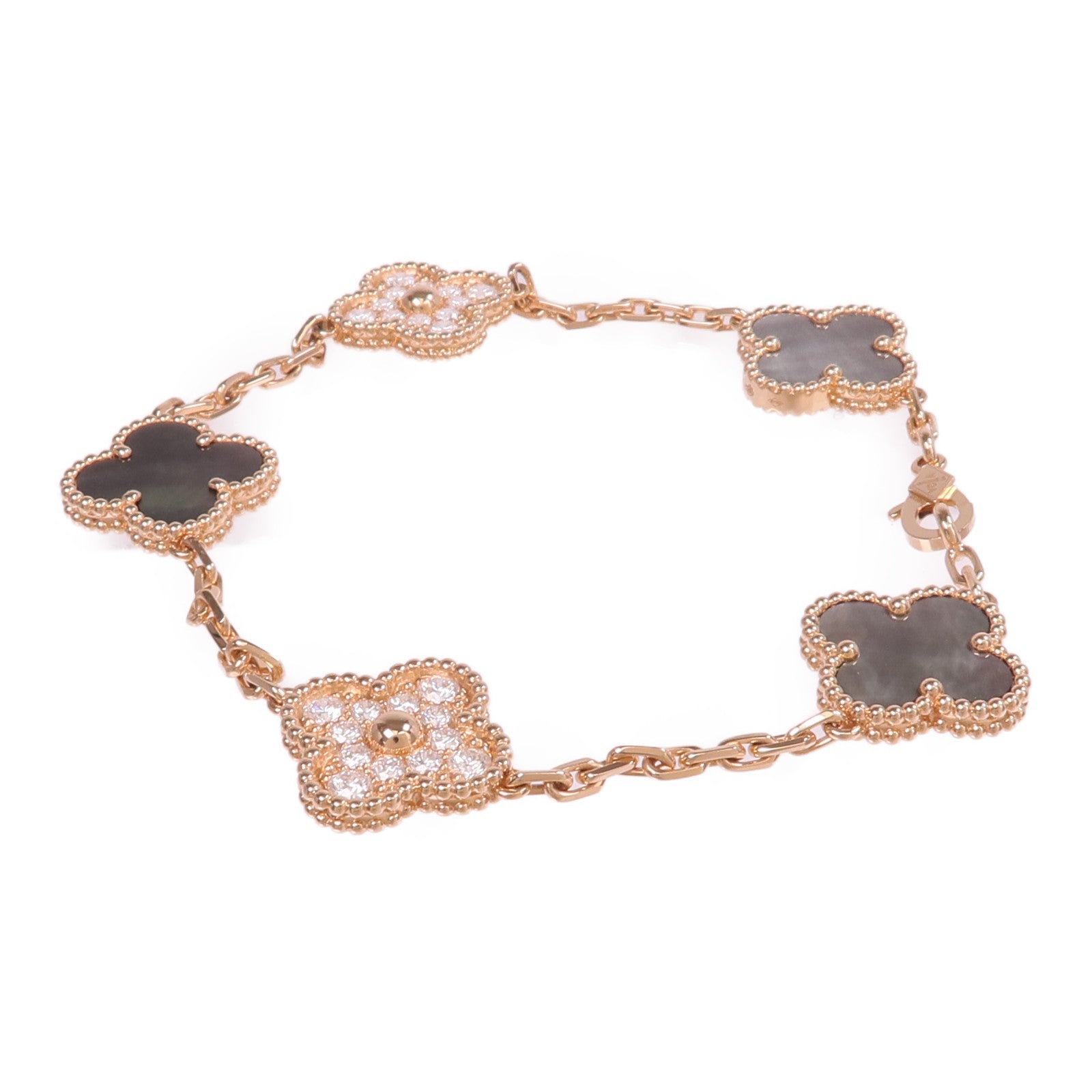Van Cleef & Arpels 18K玫瑰金Vintage Alhambra Bracelet 5 Motifs珍珠母貝/鑽石手鏈