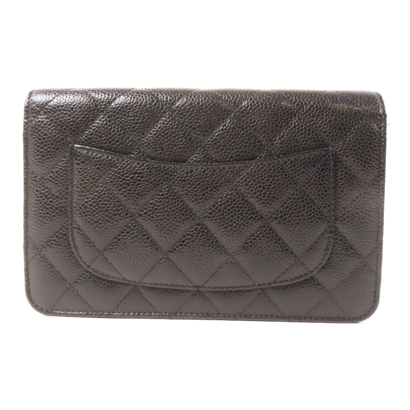 CHANEL 菱格Caviar皮革Wallet On Chain金扣鏈帶肩背袋黑色