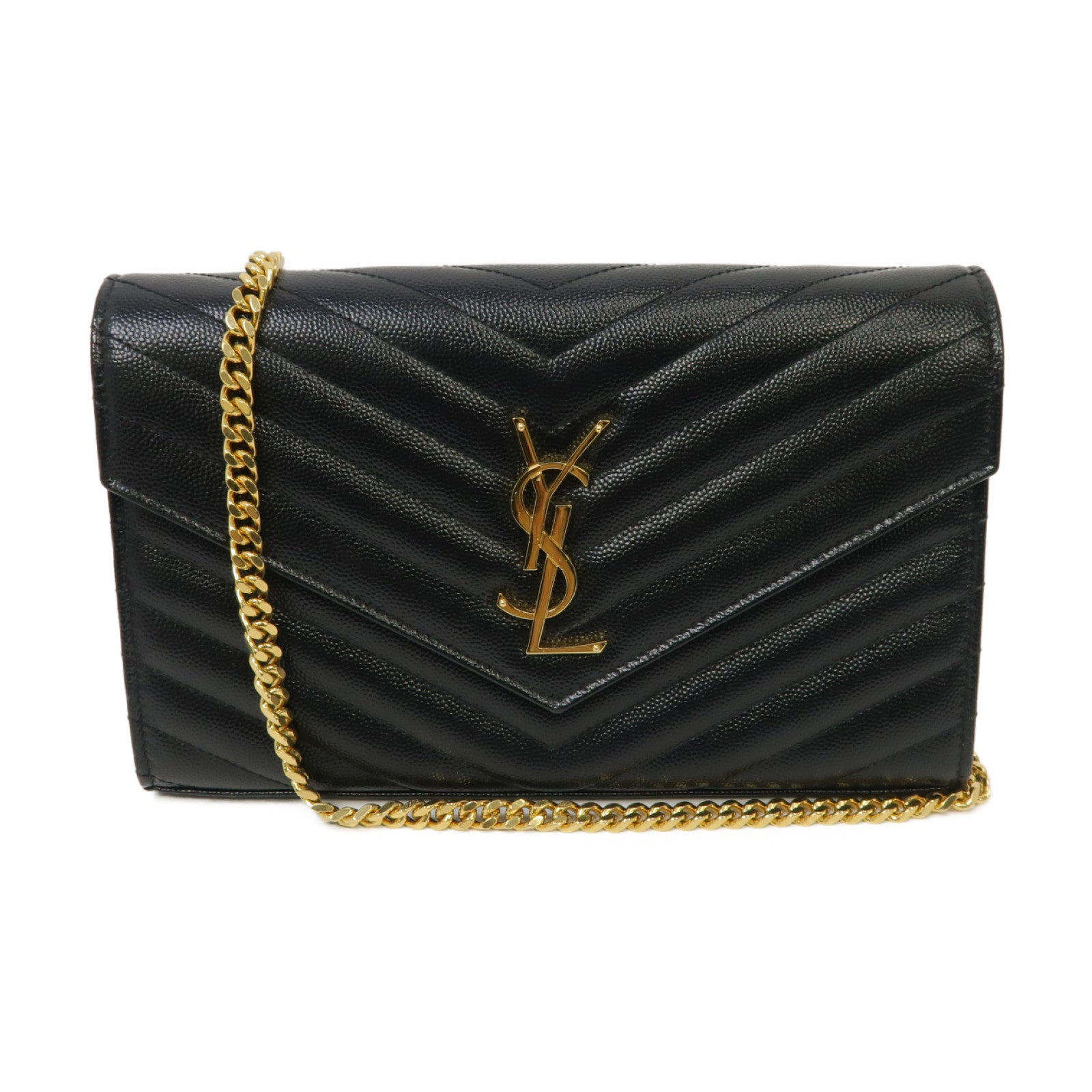 SAINT LAURENT 斜紋牛皮皮革Chain Shoulder Bag金扣肩背袋黑色