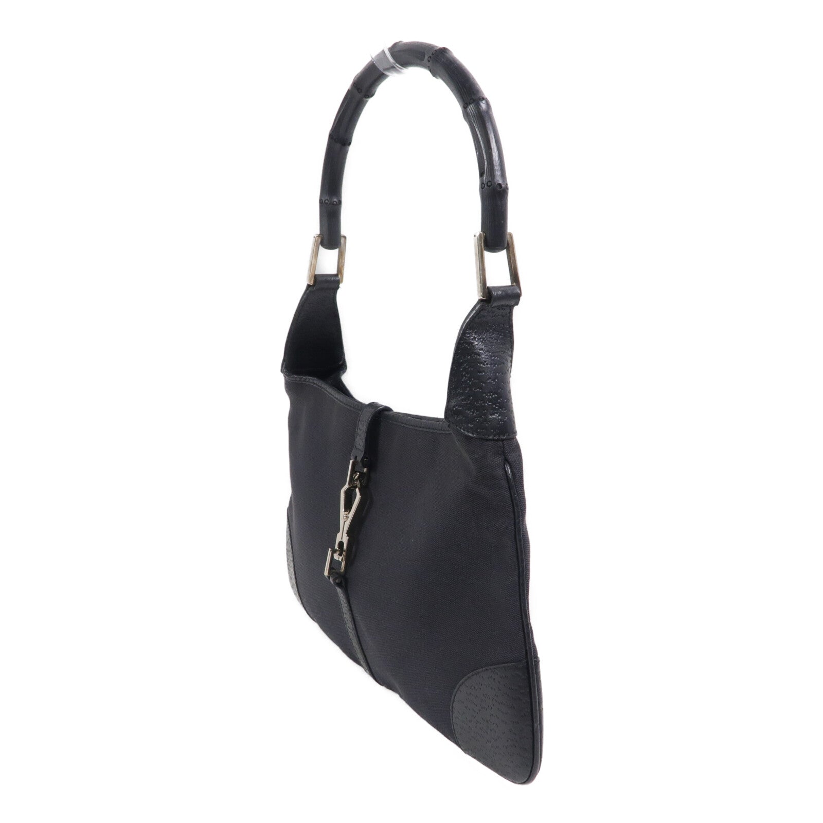 GUCCI 帆布/牛皮皮革Bamboo Jackie Hobo Bag肩背袋