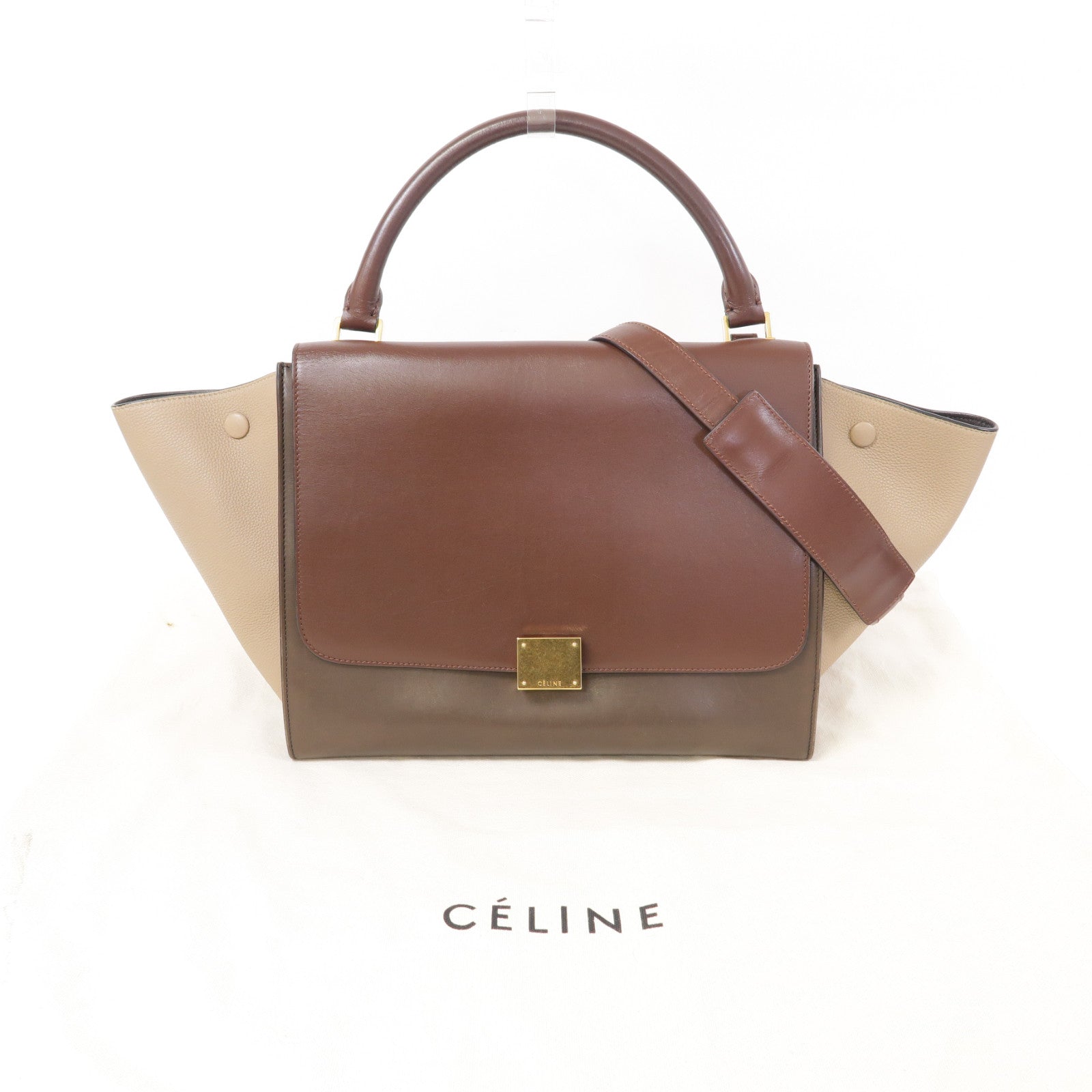 CELINE 牛皮皮革Trapeze金扣手挽肩背兩用袋酒紅色/卡其色/啡色