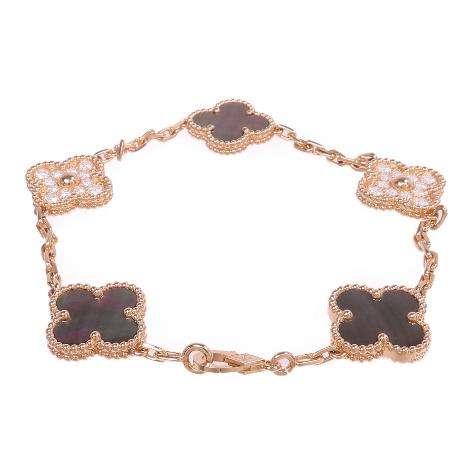 Van Cleef & Arpels 18K玫瑰金Vintage Alhambra Bracelet 5 Motifs珍珠母貝/鑽石手鏈