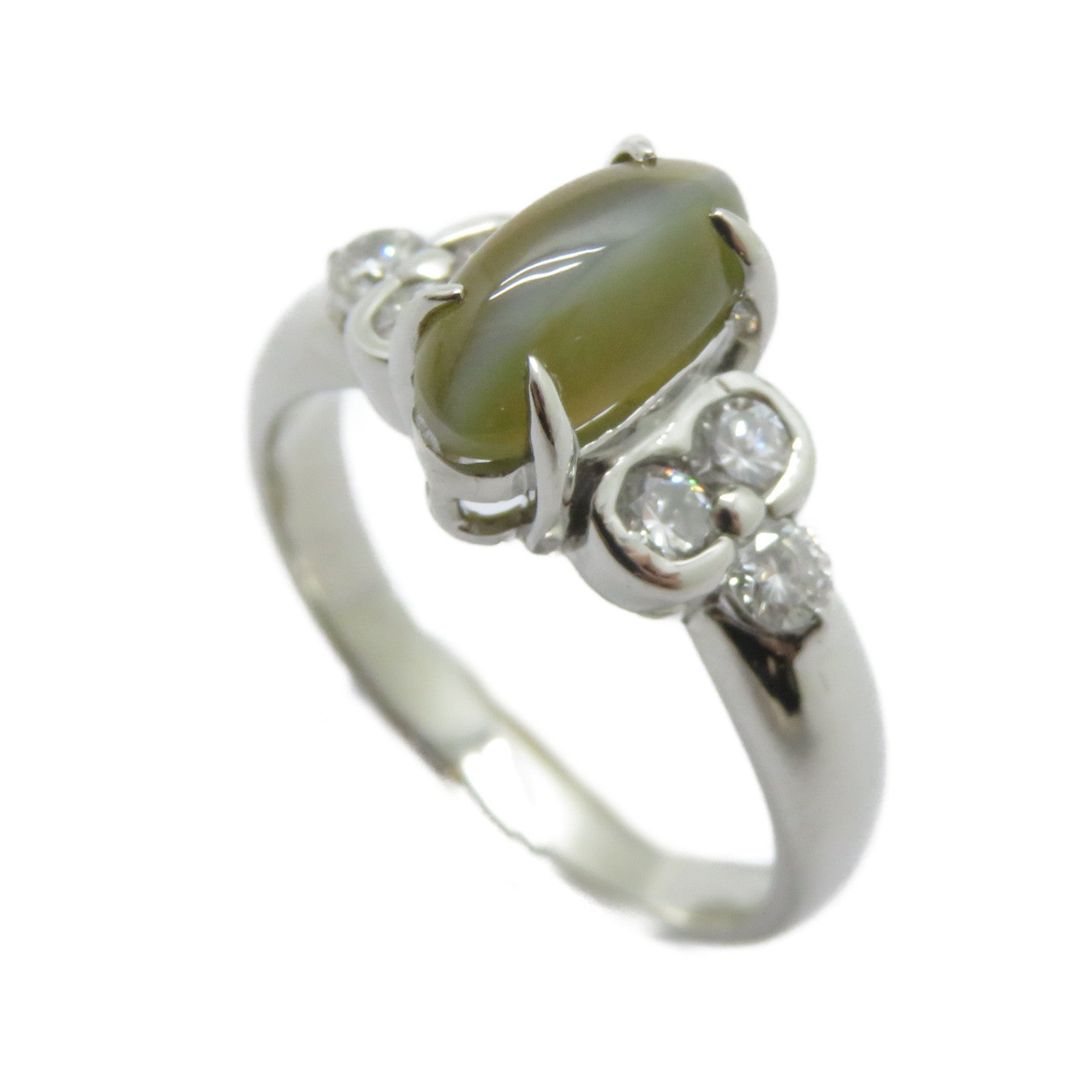 JEWELRY 【激減優惠】PT900鉑金Cat's Eye Ring 1.72ct貓眼石/0.35ct鑽石戒指US#5.25