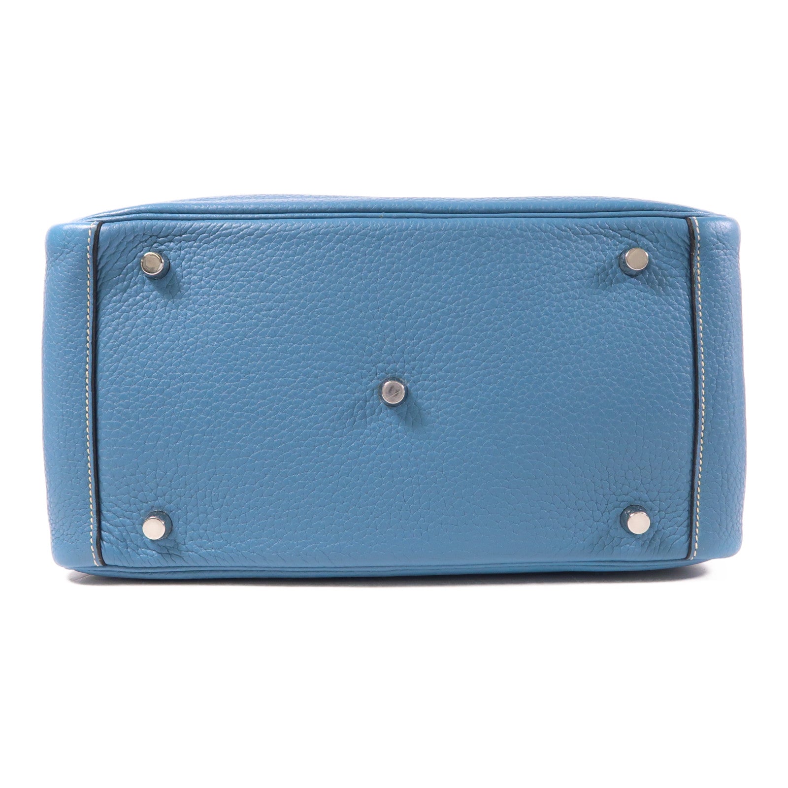 HERMES Clemence皮革Lindy 30銀扣手挽肩背兩用袋Bleu Jean