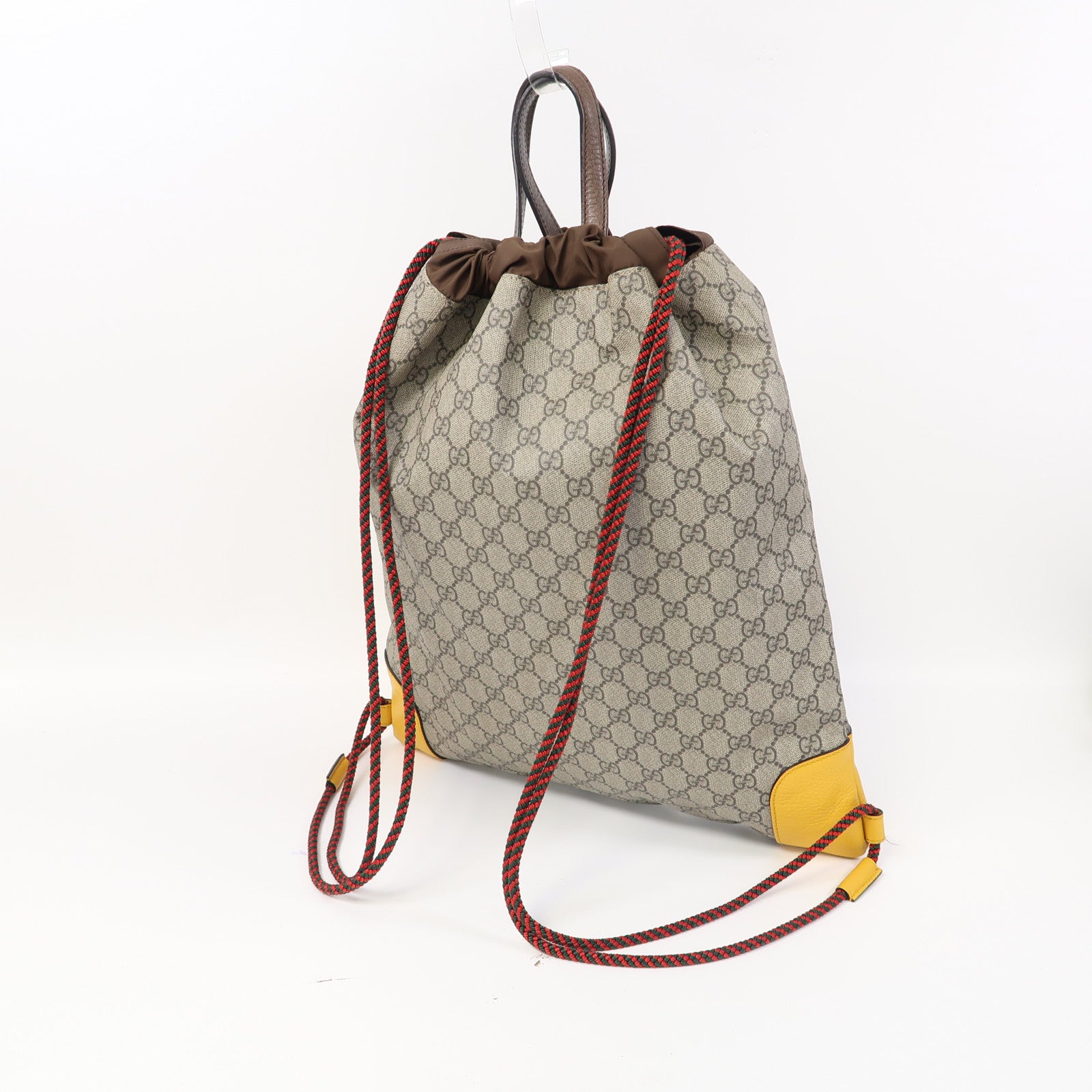 GUCCI 塗層帆布Neo Vintage Drawstring Backpack金扣背包啡色/黃色