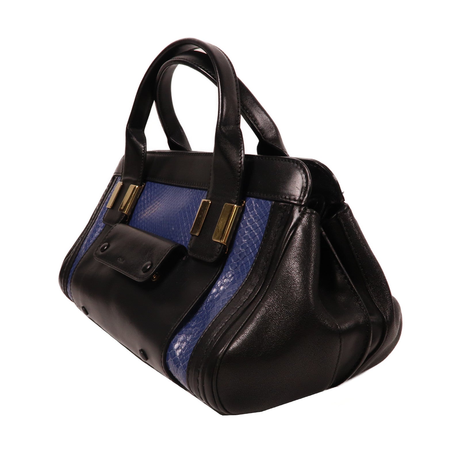 Chloe 牛皮皮革/蛇皮皮革Shoulder Bag金扣手挽肩背兩用袋藍色