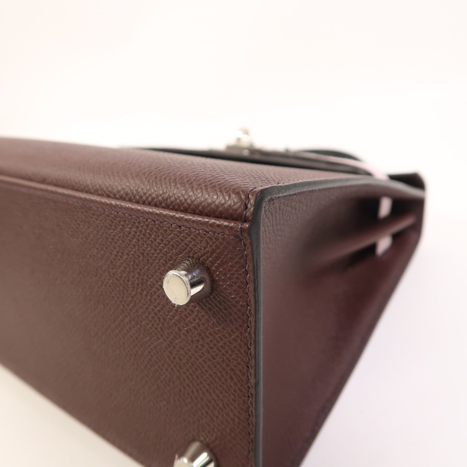 HERMES Epsom皮革Kelly 25銀扣手挽肩背兩用袋Rouge Sellier/Mauve Pale/Noir