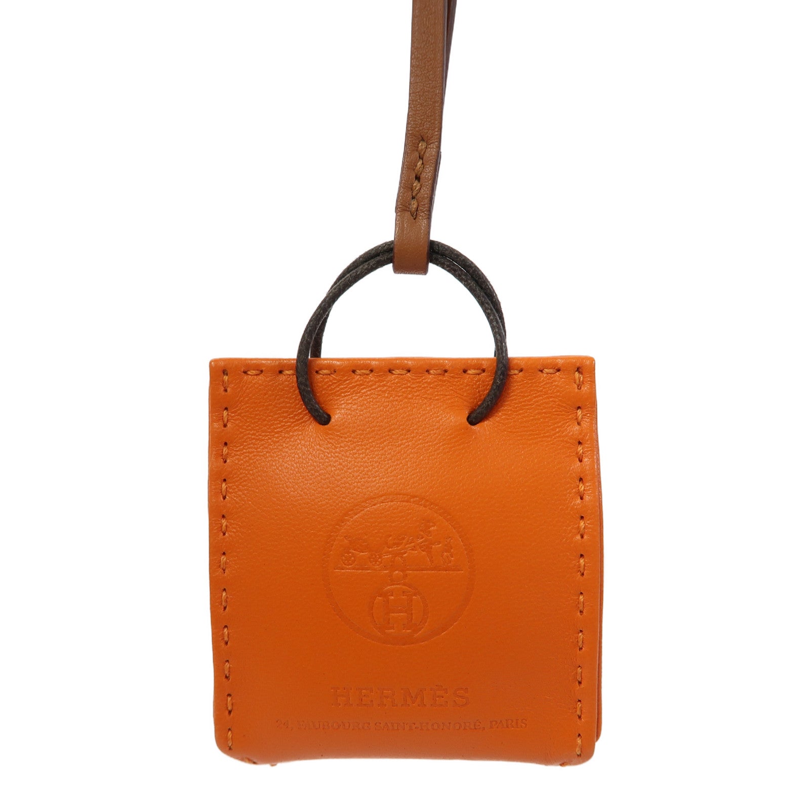 HERMES Swift皮革Shopping Bag Charm掛飾橙色