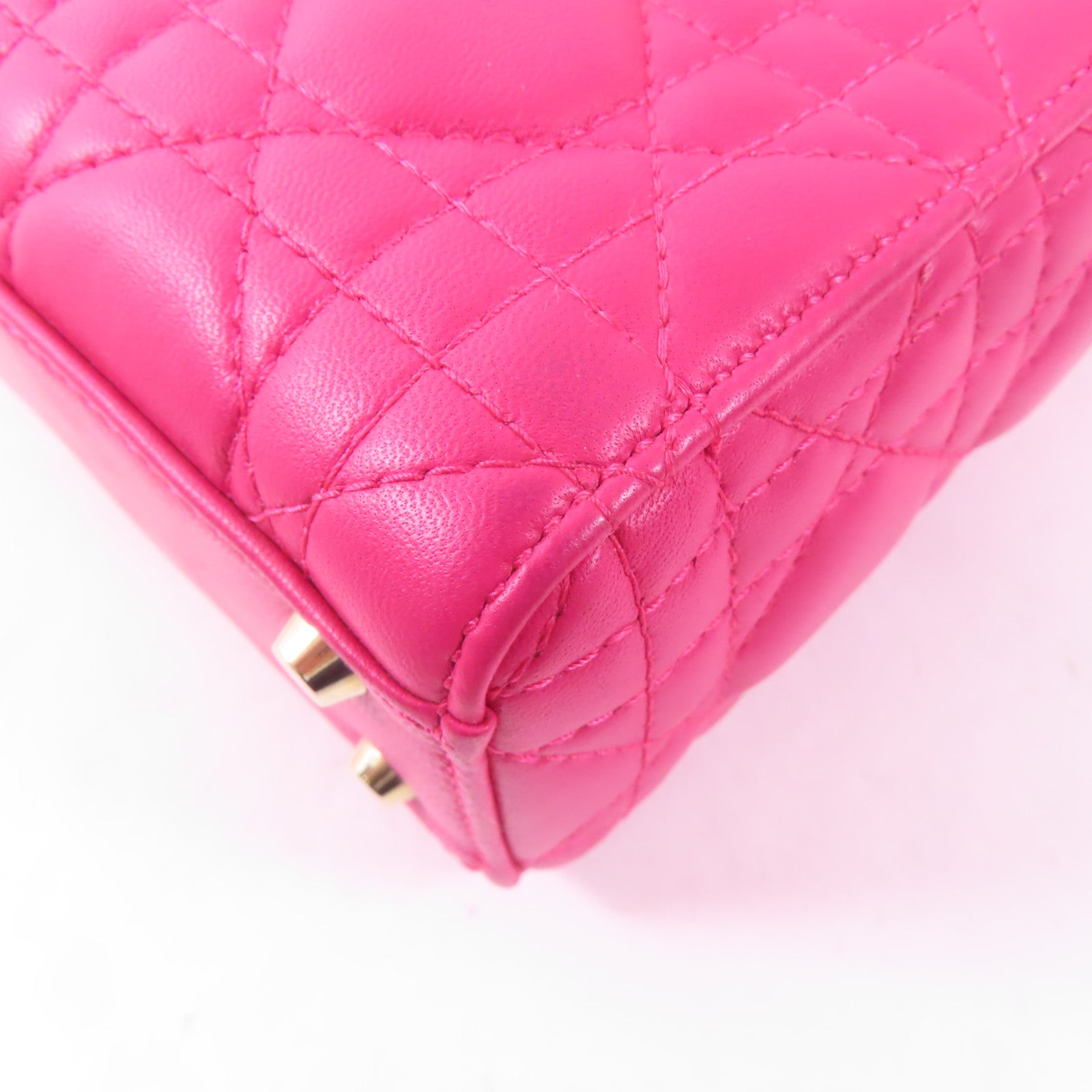 Dior 牛皮皮革Mini Lady Dior金扣手挽肩背兩用袋粉紅色