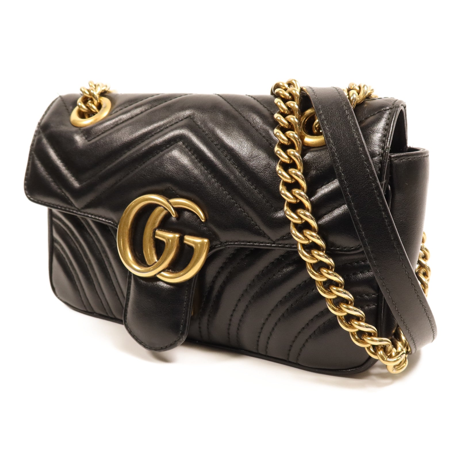 GUCCI 牛皮皮革GG Marmont金扣鏈帶肩背袋