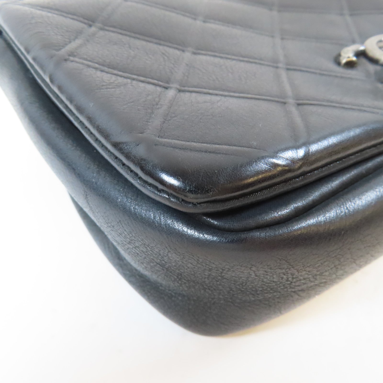 CHANEL 菱格牛皮皮革Flap Bag銀扣鏈帶肩背袋黑色