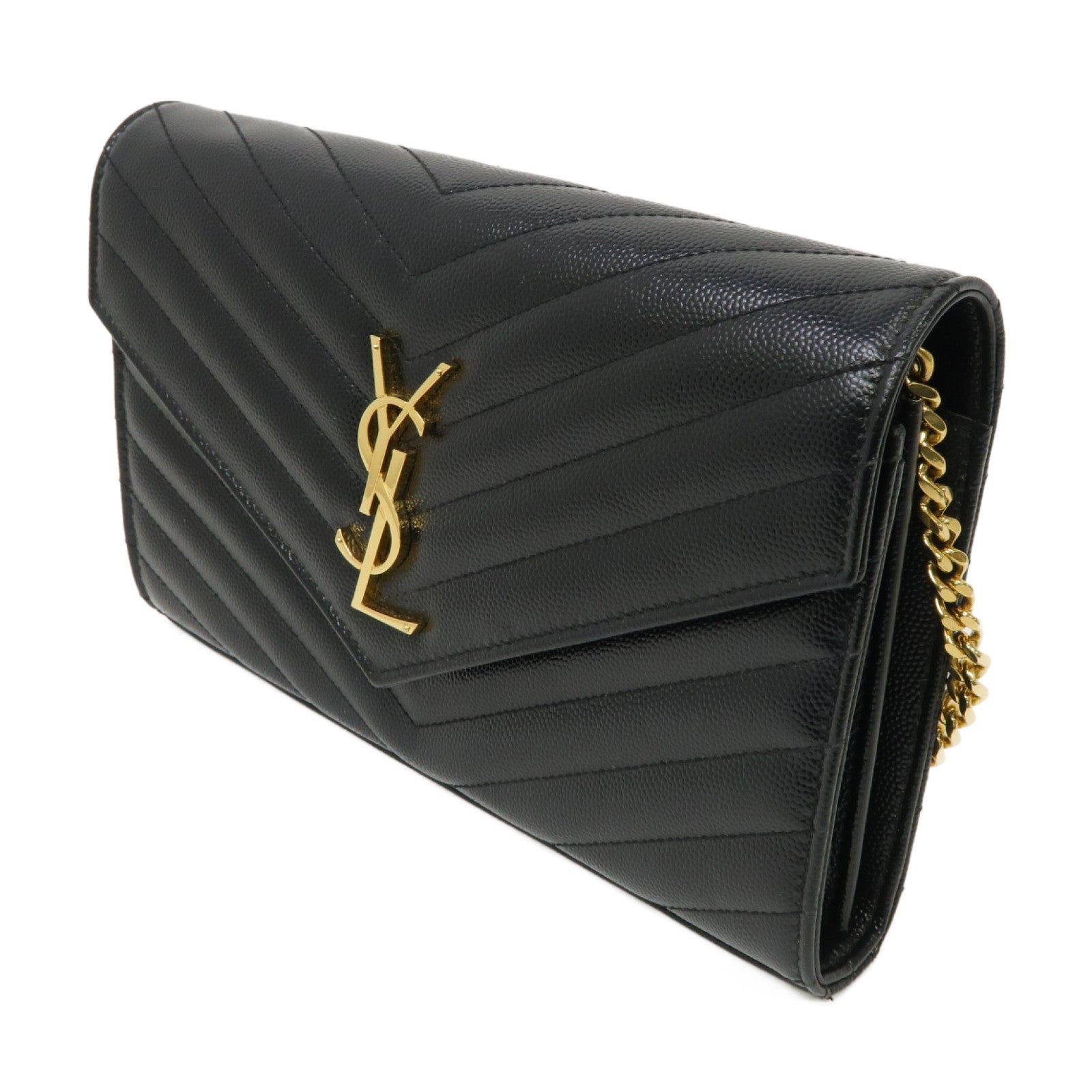 SAINT LAURENT 斜紋牛皮皮革Chain Shoulder Bag金扣肩背袋黑色